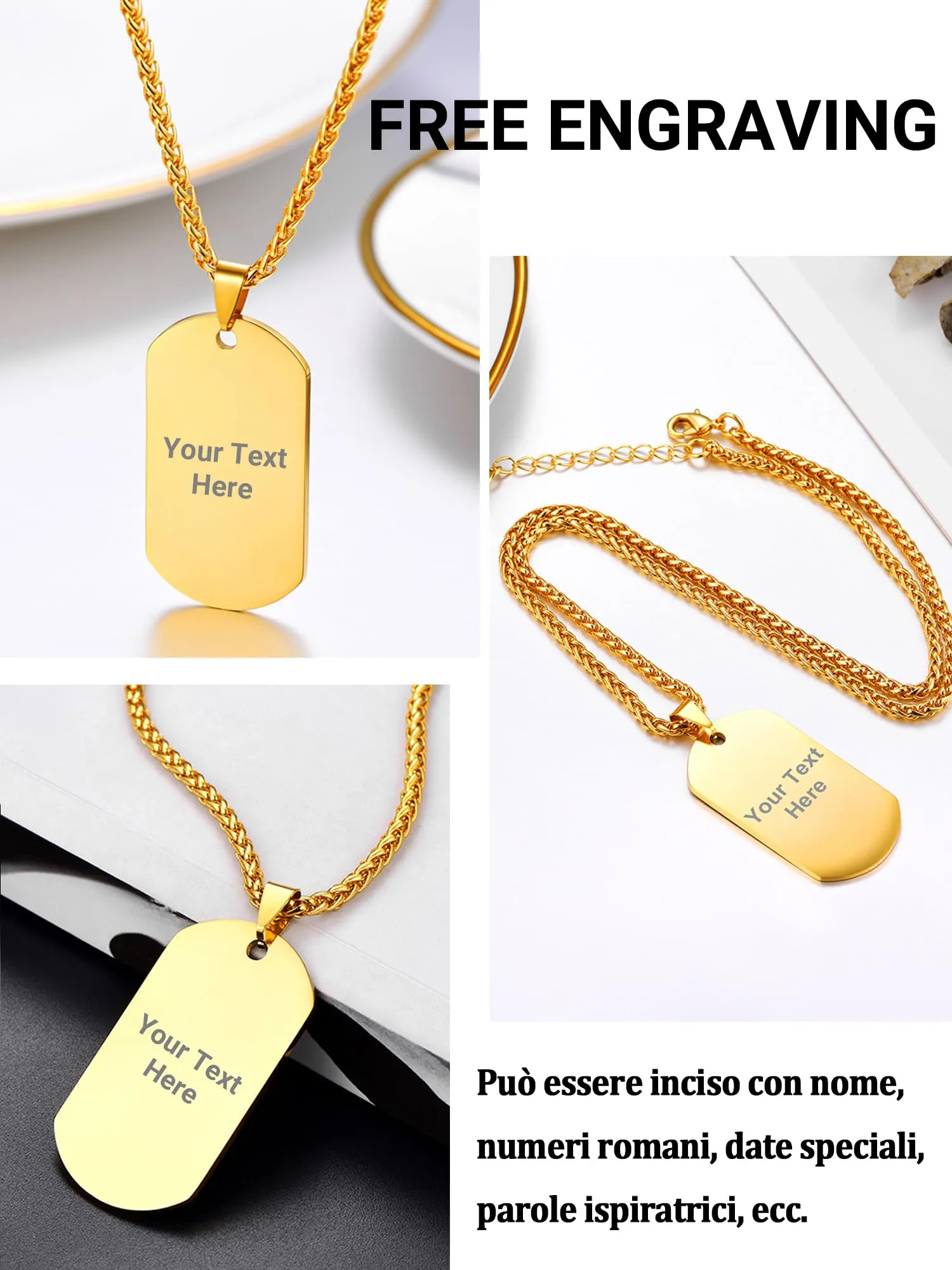 PROSTEEL Collana Militare Dog Tag Personalizzabile in Acciaio Inossidabile, Catena 55+5 cm - immagine 3