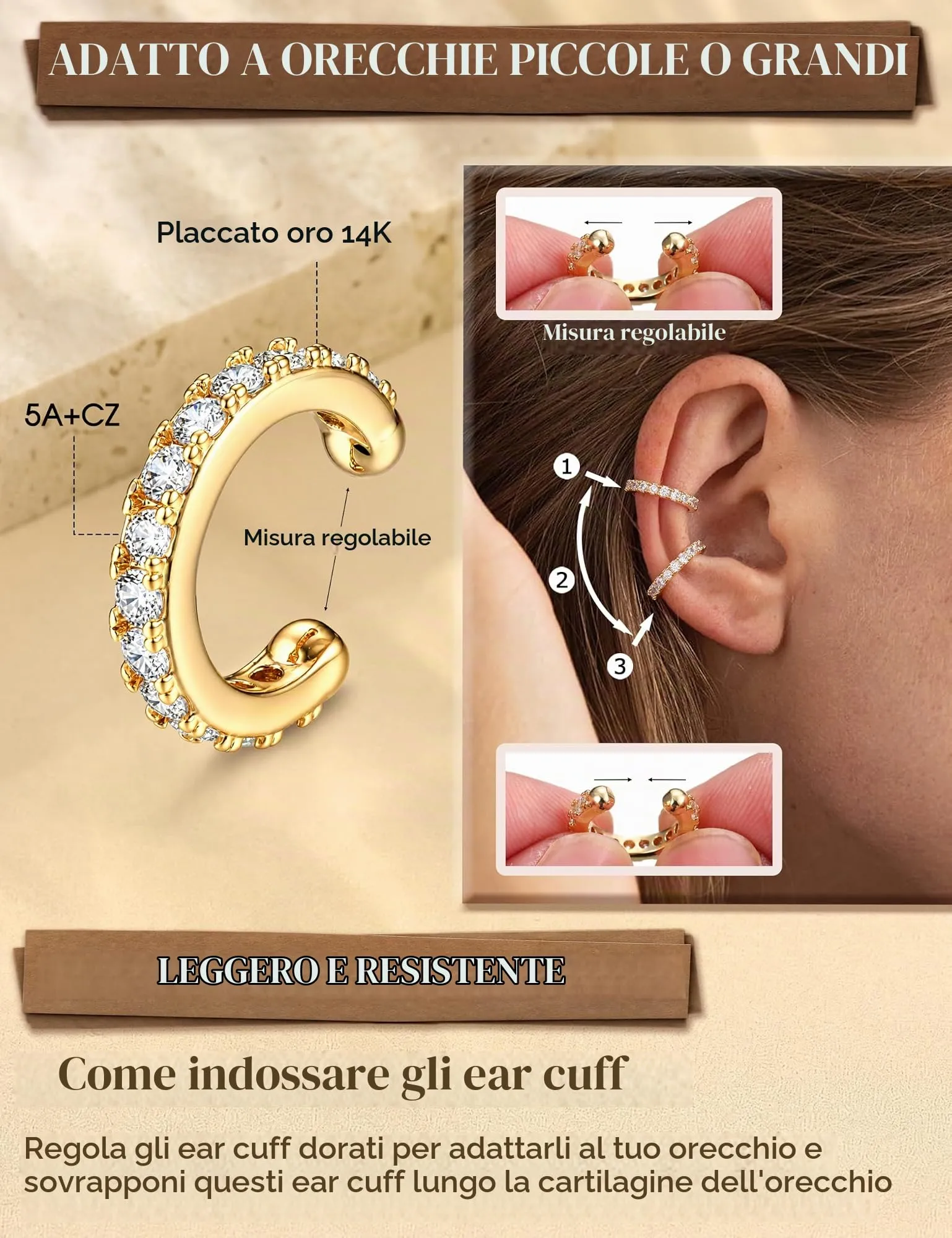ADRAMATA Ear Cuff Orecchini Senza Buco, 4 Paia - immagine 5