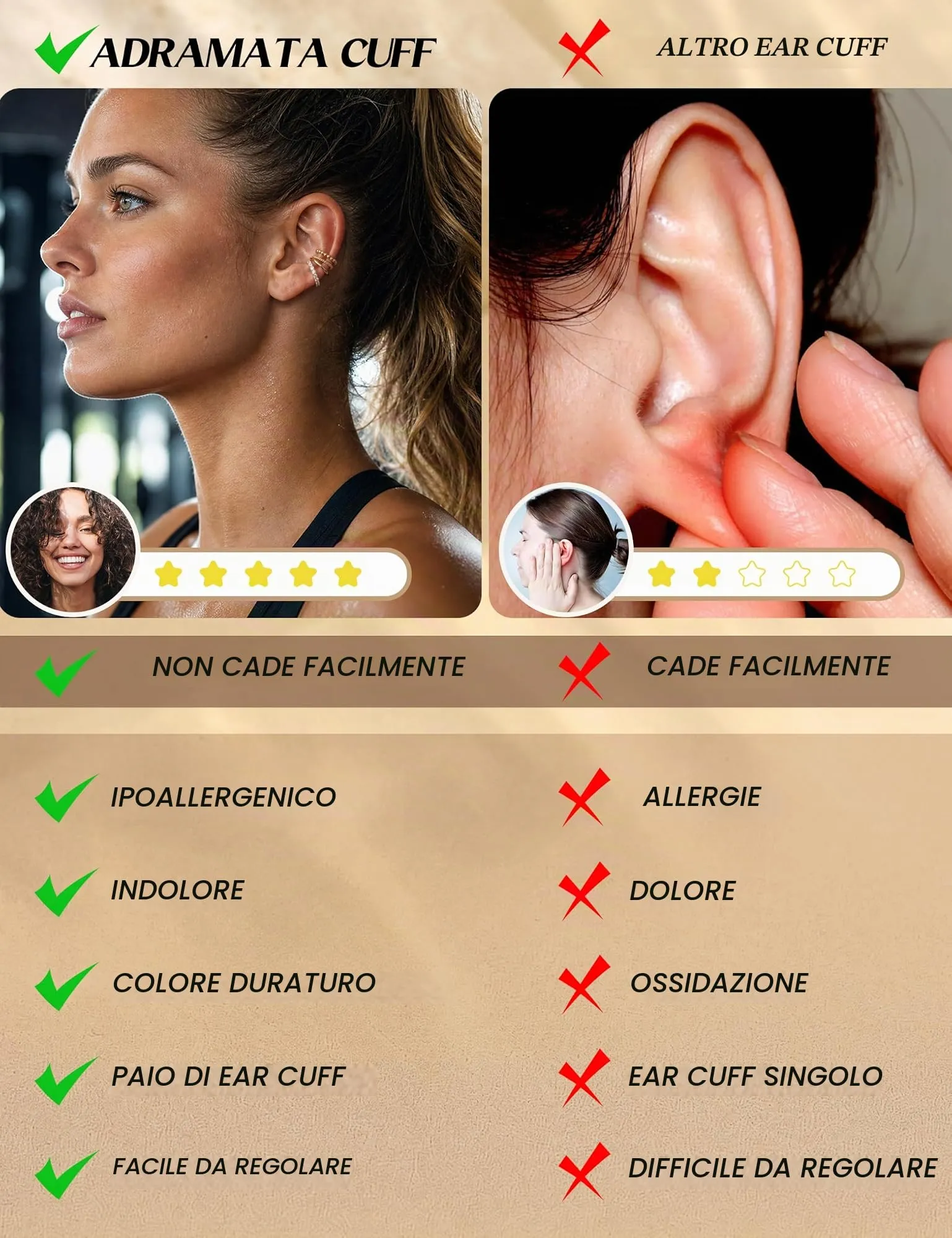 ADRAMATA Ear Cuff Orecchini Senza Buco, 4 Paia - immagine 7