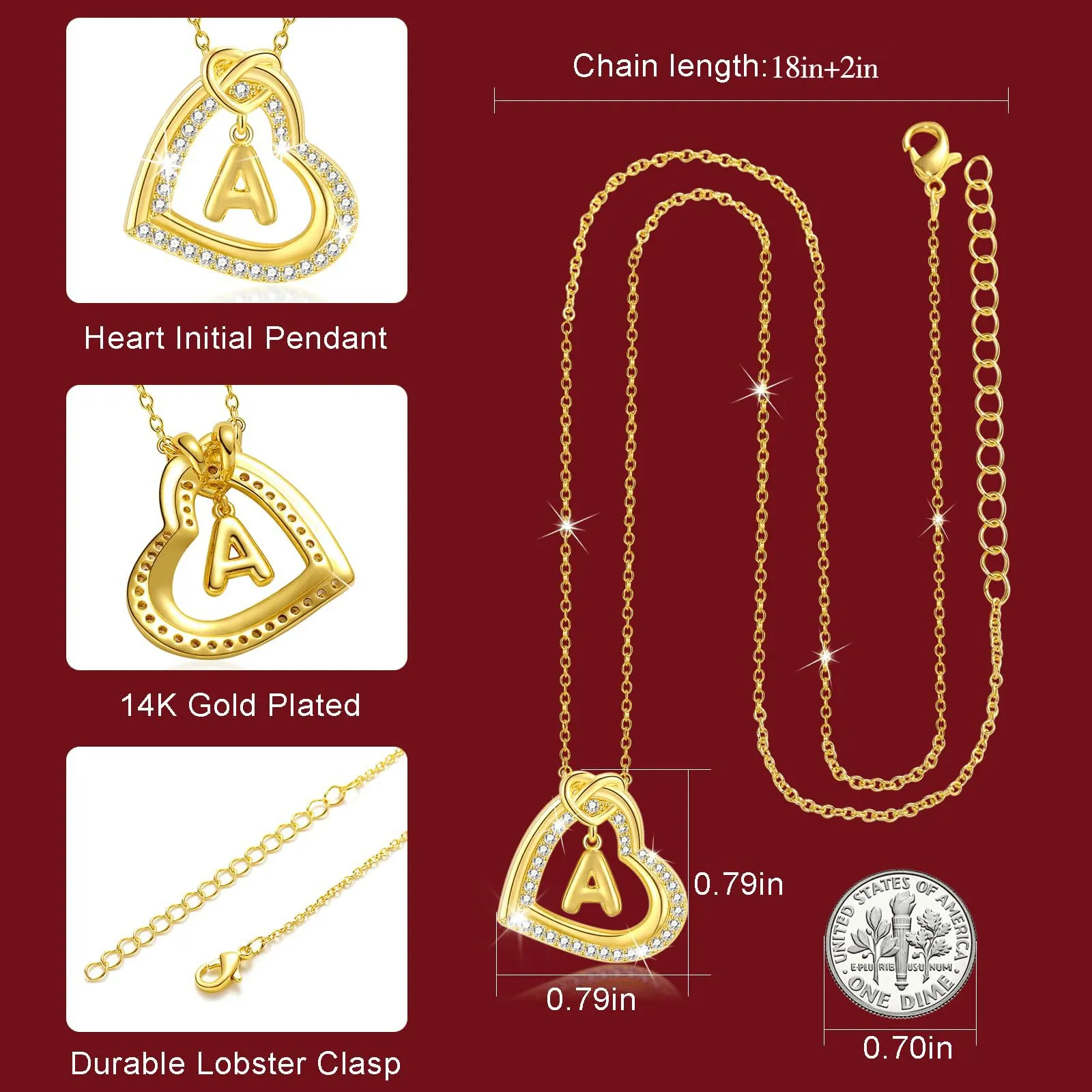 Esmoly Collana Donna Cuore Lettera Pendente (Oro J) - immagine 4