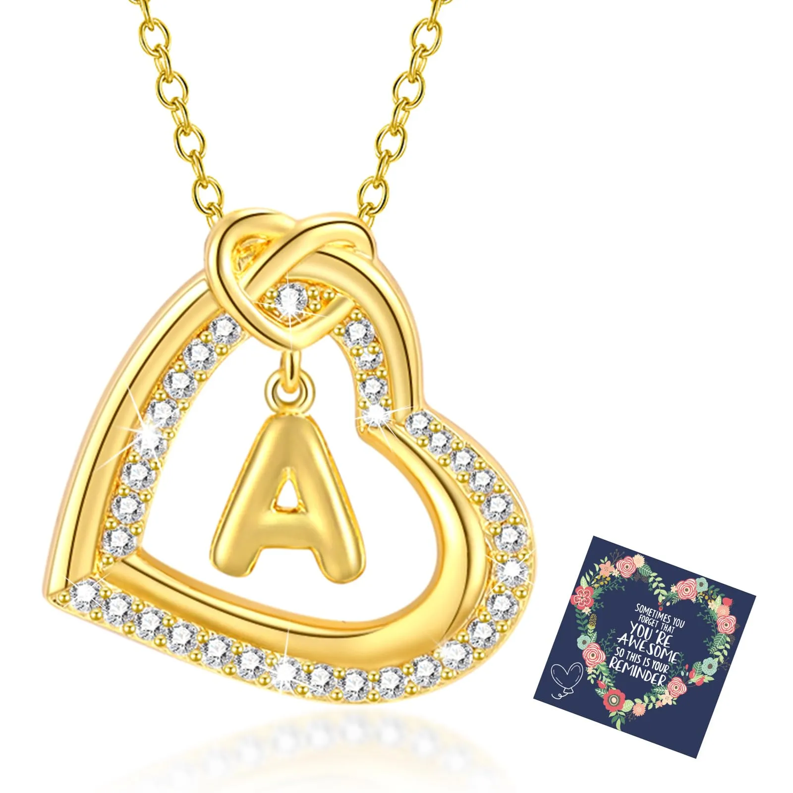 Esmoly Collana Donna Cuore Lettera Pendente, Oro A - immagine 1