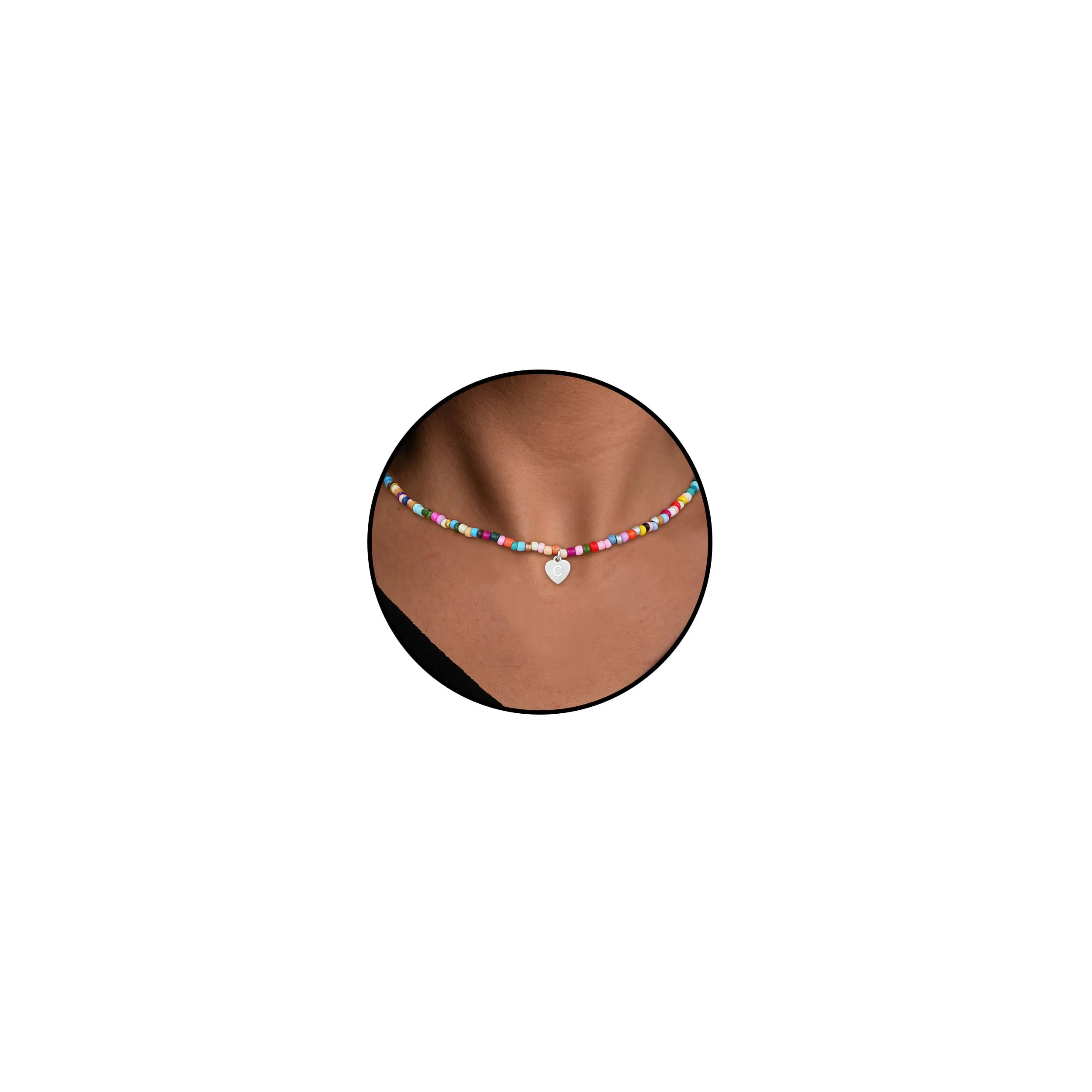 Esmoly Collana Donna con Perle Colorate e Lettera, Argento C, 14+2 Inches - immagine 1