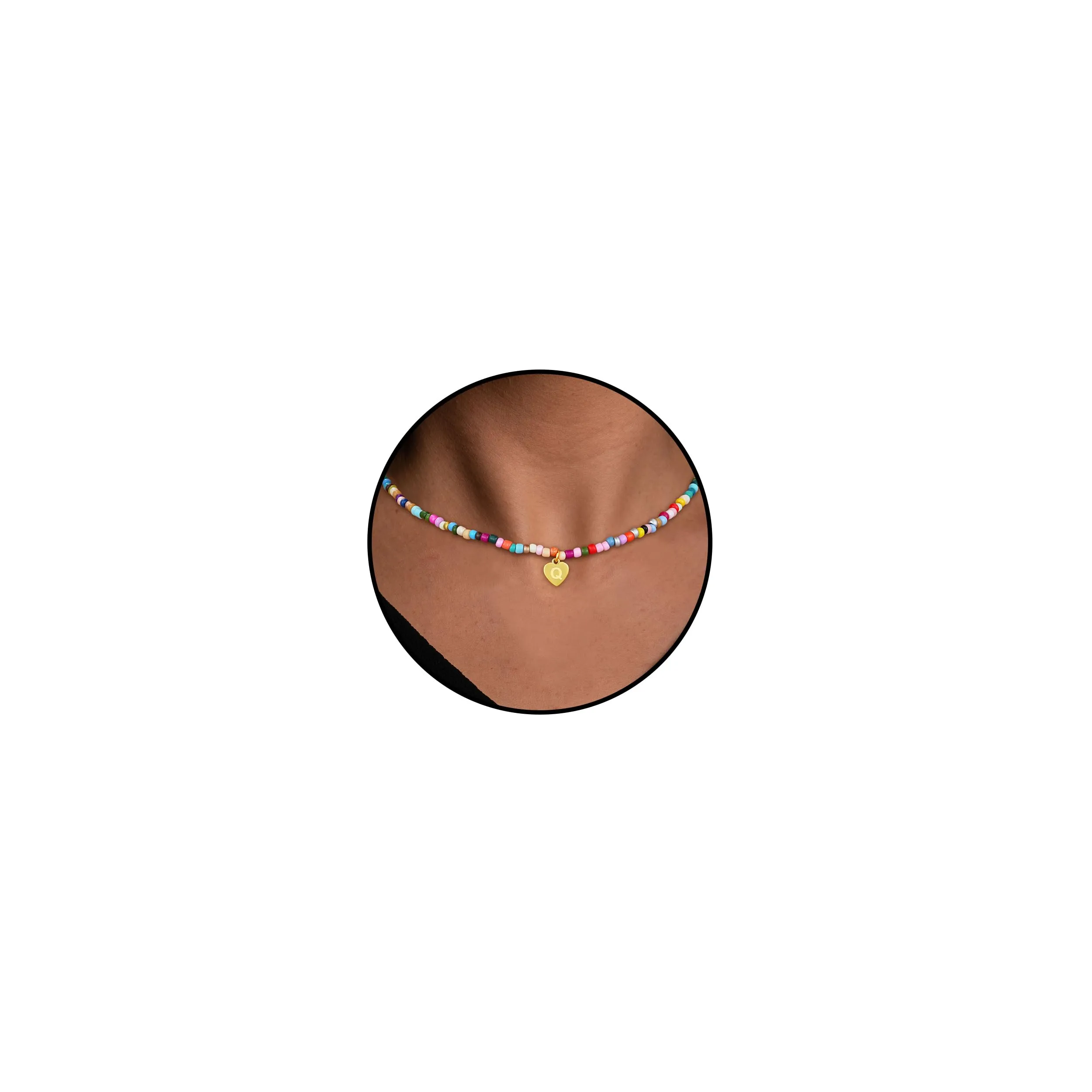 Esmoly Collana con Perle Colorate e Lettera Oro Q, 14+2 Inches - immagine 1