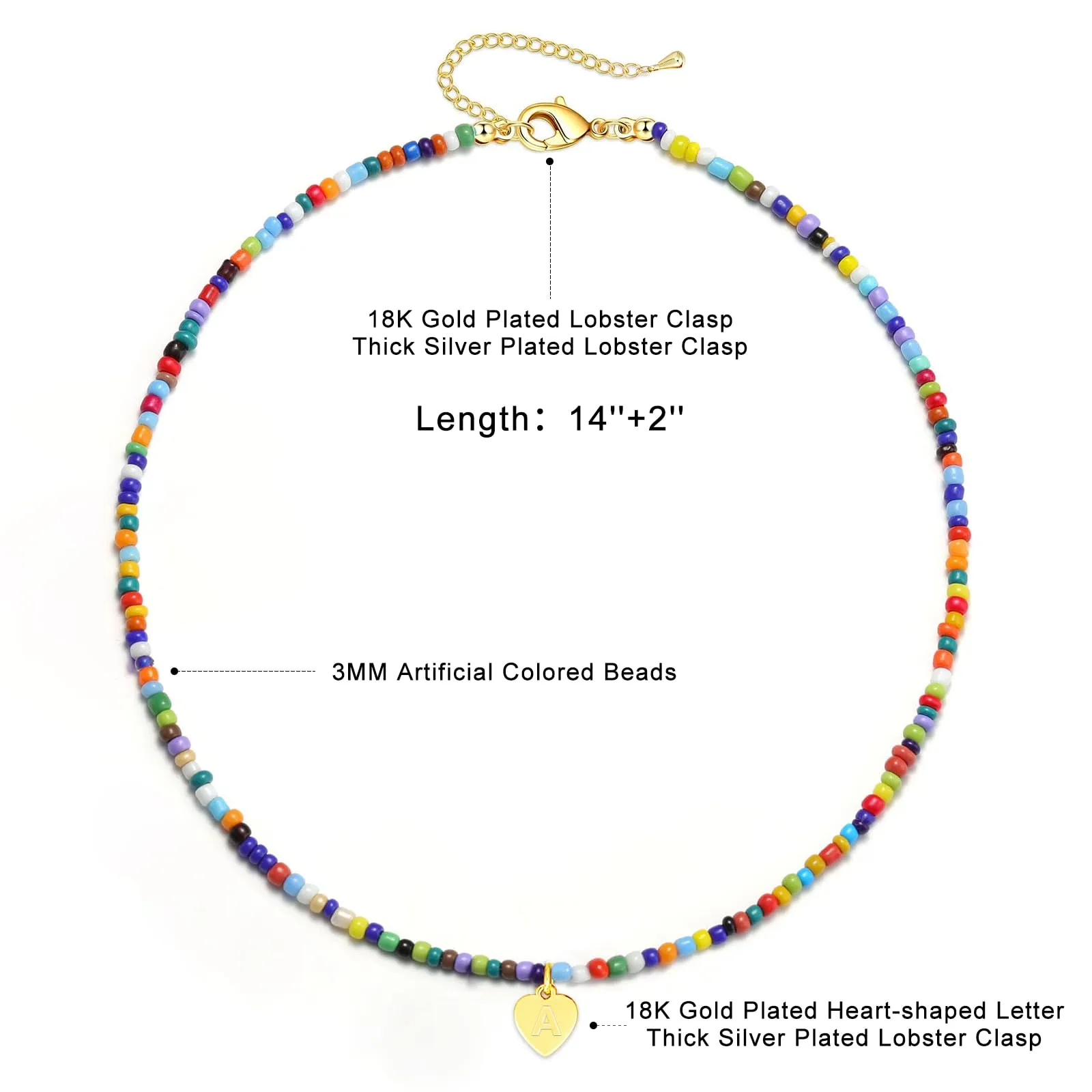 Esmoly Collana Donna con Perle Colorate e Lettera (Oro U), 14+2 Inches - immagine 5
