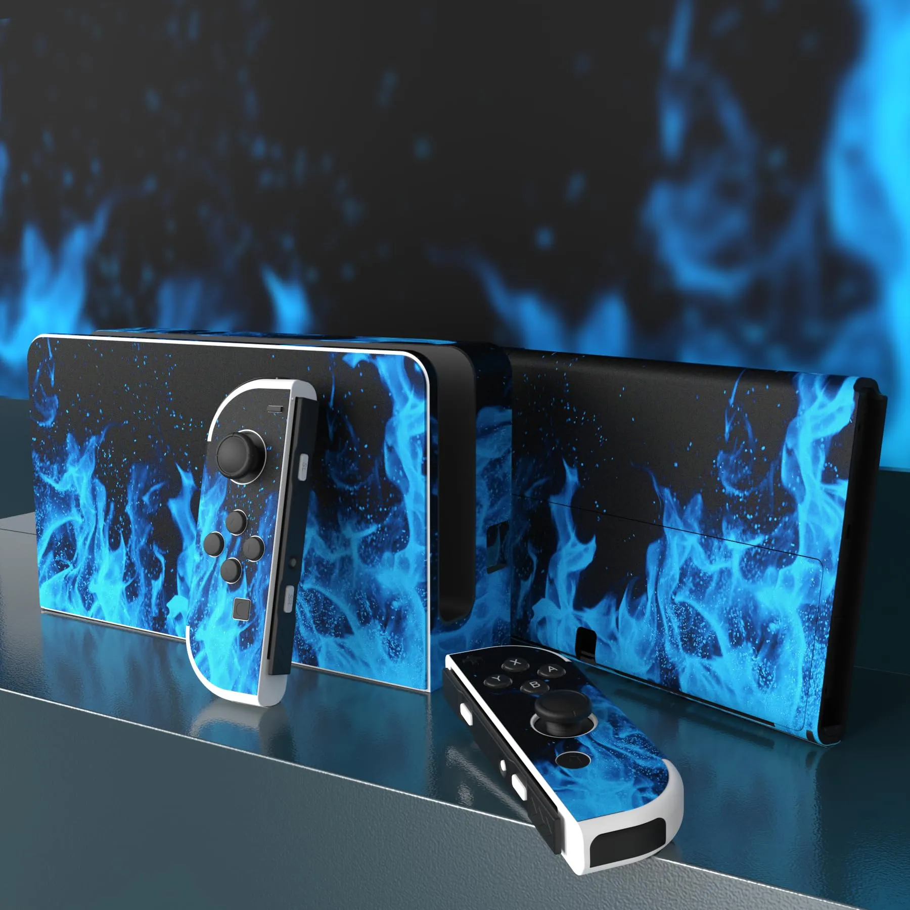 playvital Adesivo per Nintendo Switch OLED, Fiamma Blu - immagine 3