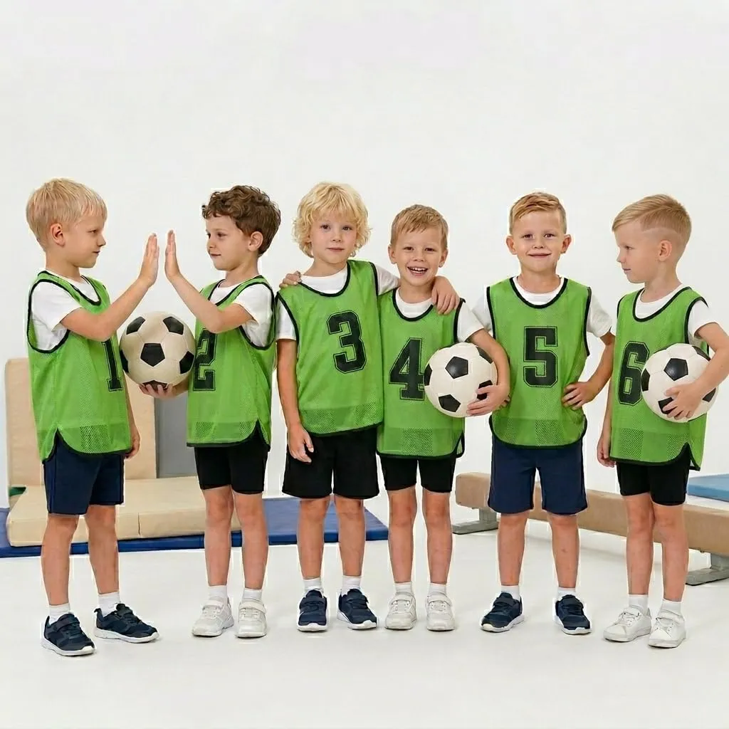 A2Z 4 Kids Bavaglini Allenamento Gilet Sportivi Numerati, Confezione da 6, Verde, 4-8 anni - immagine 2