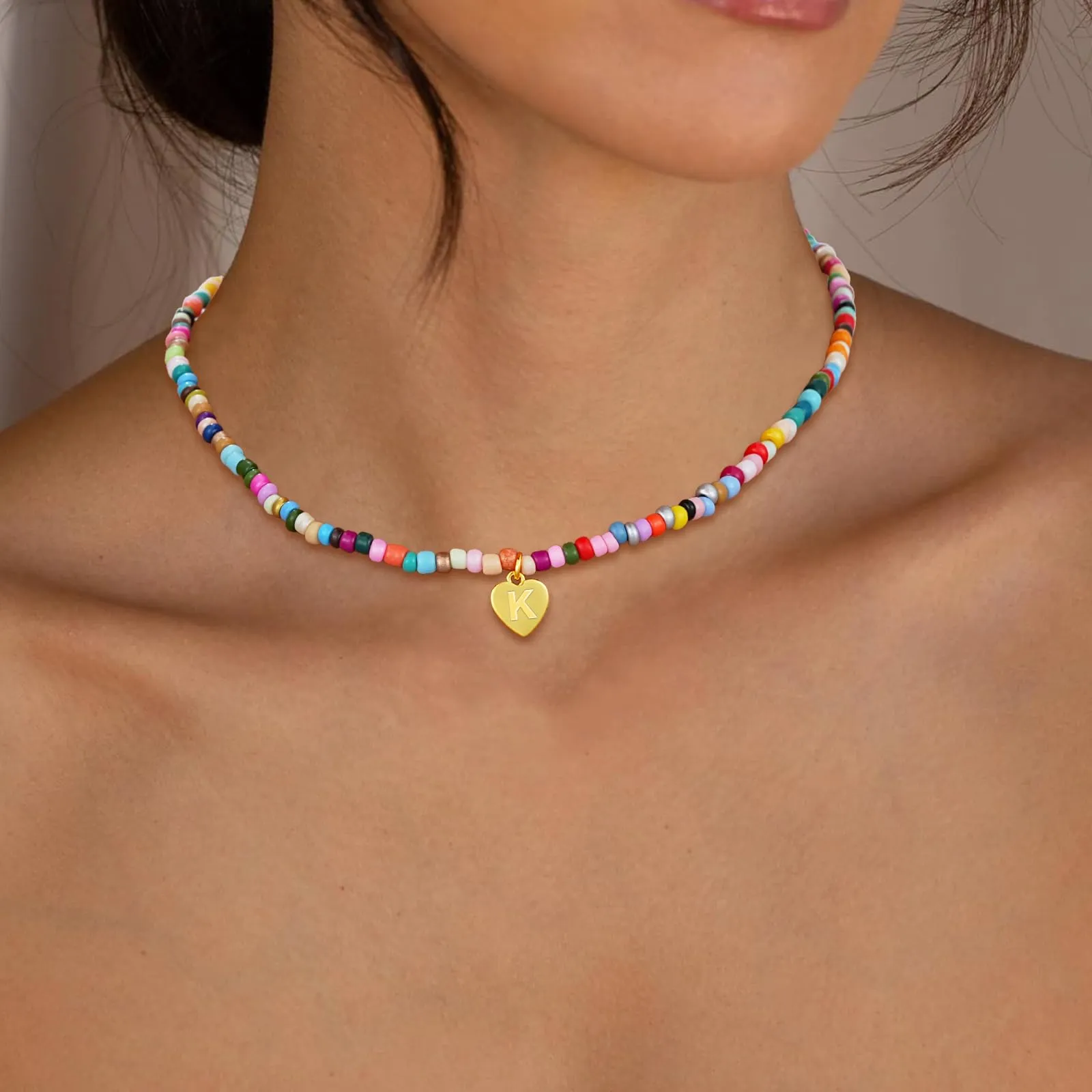 Esmoly Collana Donna con Perle Colorate e Lettera, Oro 18K, 14+2 Inches (Oro P) - immagine 3