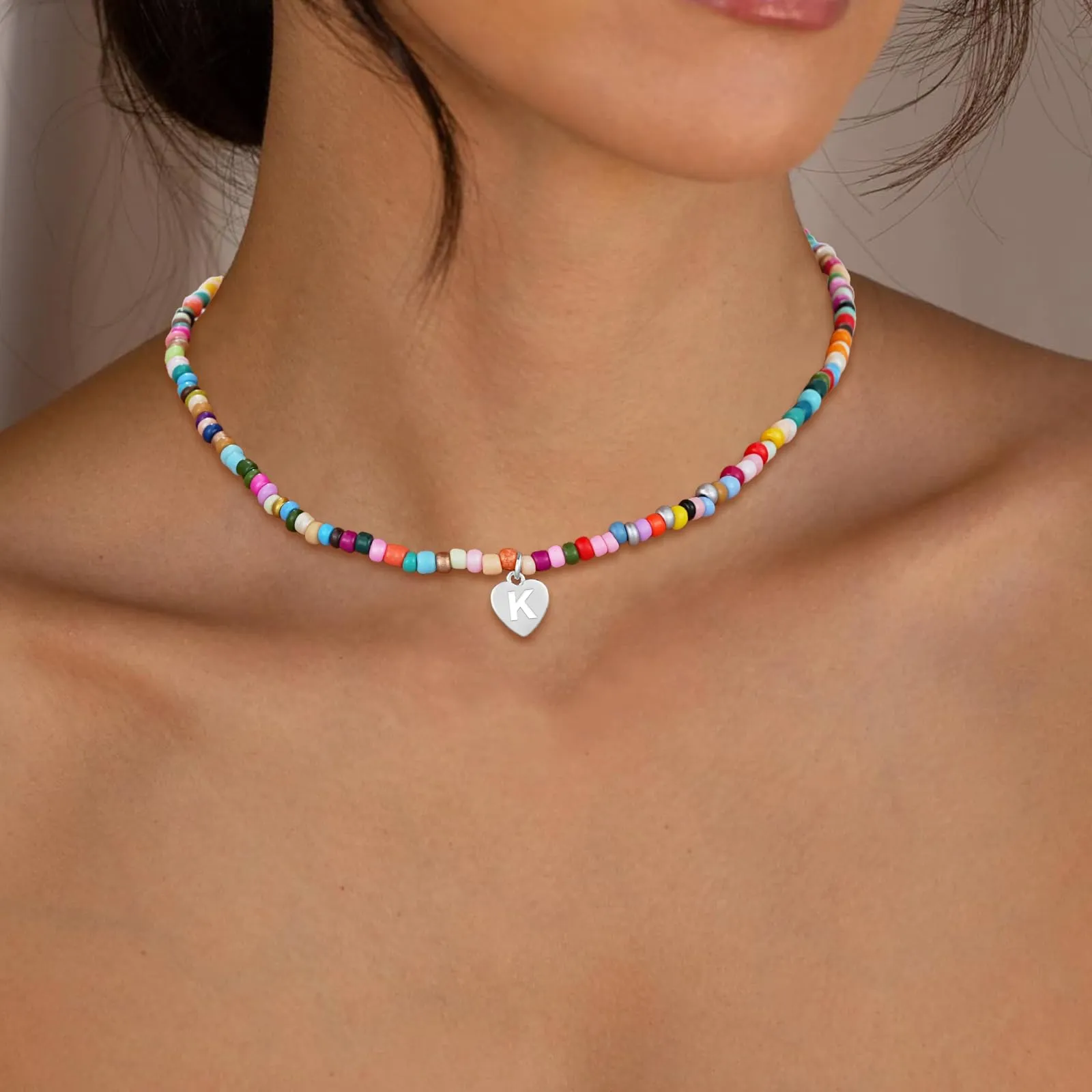 Esmoly Collana Donna con Perle Colorate e Lettera A-Z, Argento/18K Oro, 14+2 Inches (Argento Y) - immagine 3