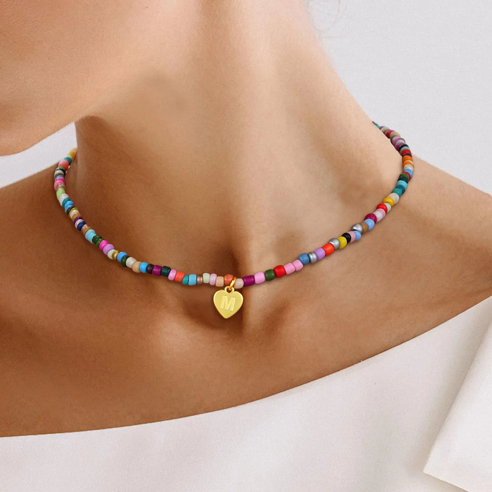 Esmoly Collana Donna con Perle Colorate e Lettera, Argento/18K Oro, 14+2 Inches (Oro E) - immagine 4