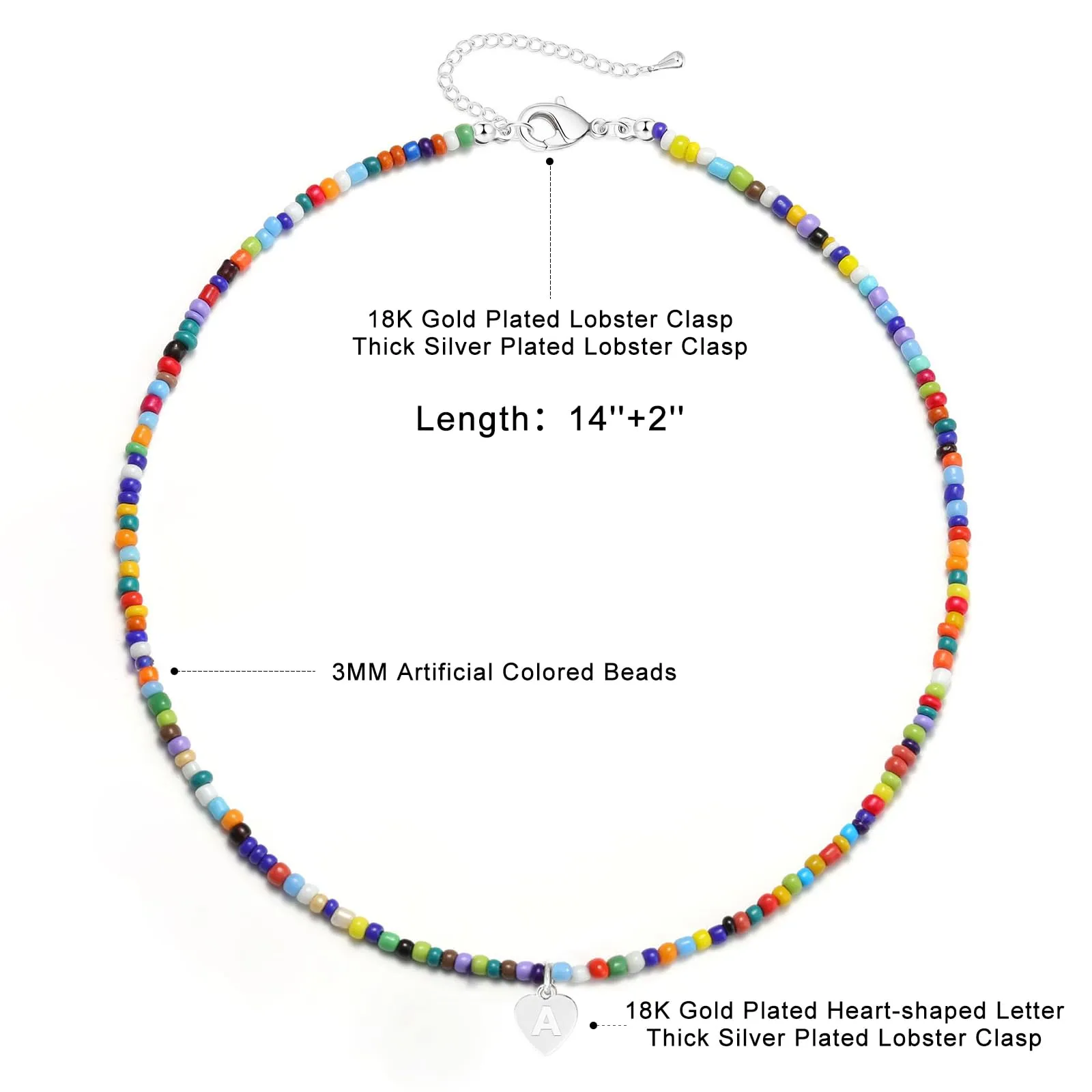 Esmoly Collana Donna con Perle Colorate e Lettera, Argento J, 14+2 Inches - immagine 5