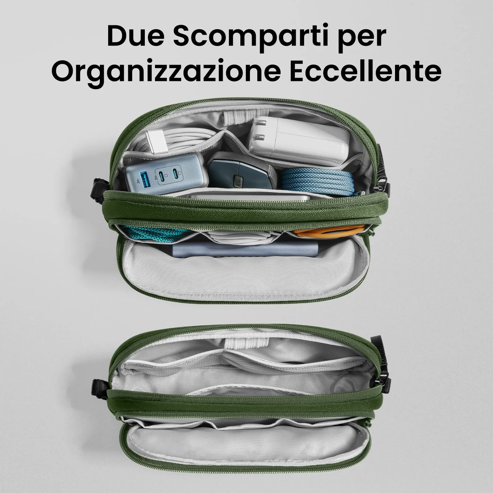 tomtoc Organizer Borsa Accessori Viaggio Light-T12, Tech Pouch Verde - immagine 2