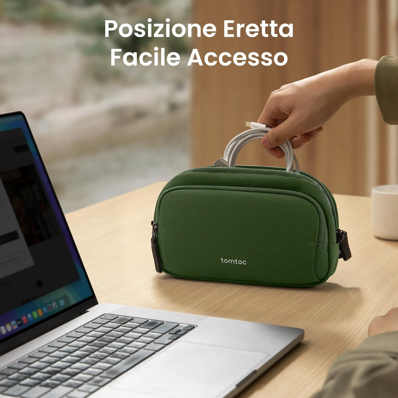 tomtoc Organizer Borsa Accessori Viaggio Light-T12, Tech Pouch Verde - immagine 3