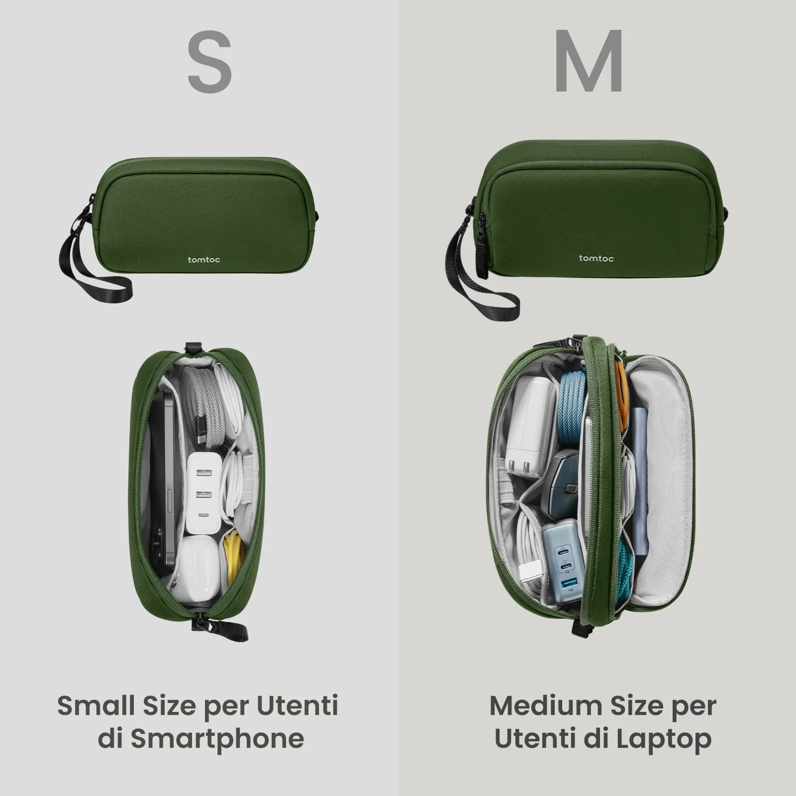 tomtoc Organizer Borsa Accessori Viaggio Light-T12, Tech Pouch Verde - immagine 7