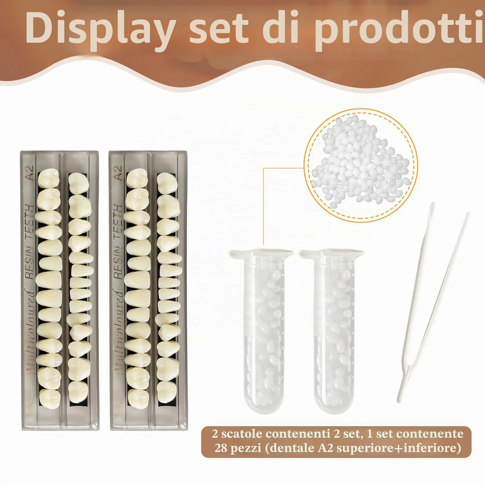 Ceonam 56 Denti Finti in Resina Acrilica per Protesi Dentarie, 2 Set, Tonalità A2 - immagine 2