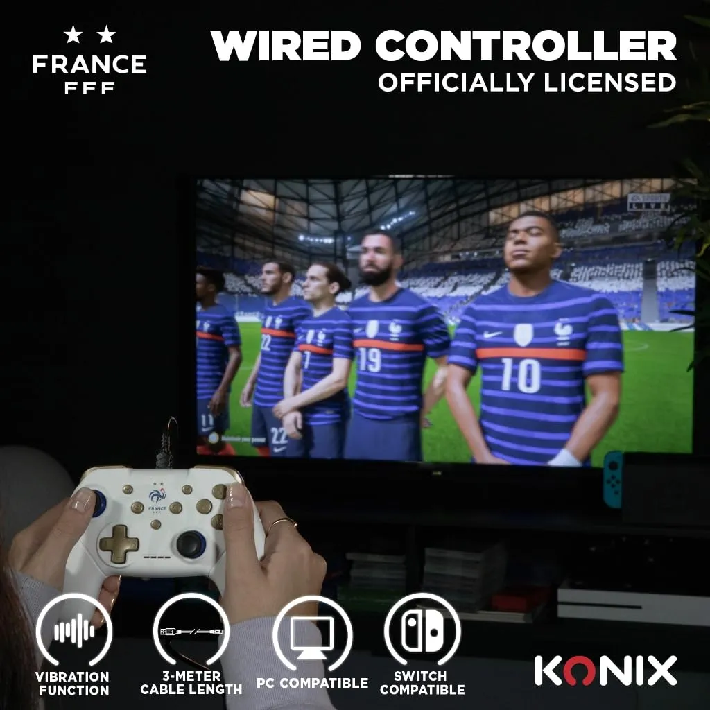 Konix FFF Controller con cavo per Nintendo Switch e PC, funzione vibrazione, cavo da 3m, Bianco - immagine 4