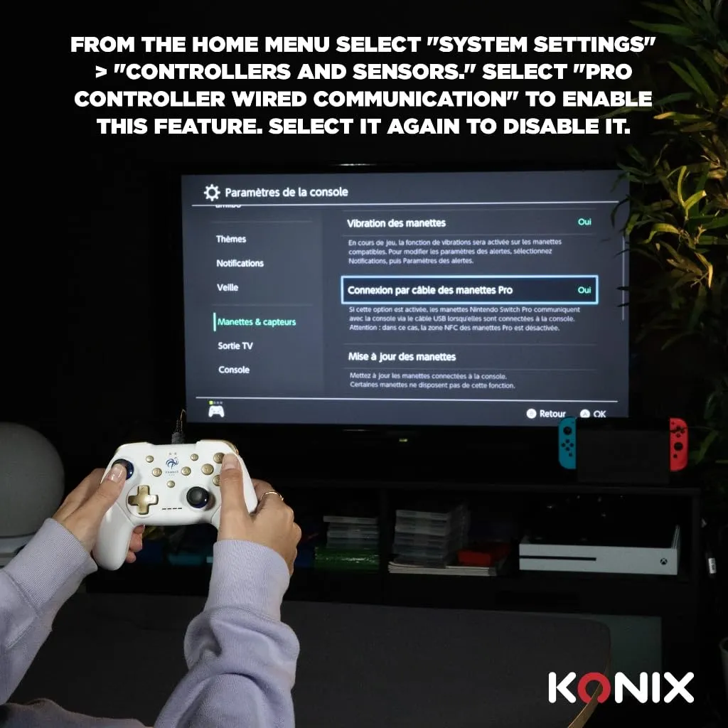 Konix FFF Controller con cavo per Nintendo Switch e PC, funzione vibrazione, cavo da 3m, Bianco - immagine 5