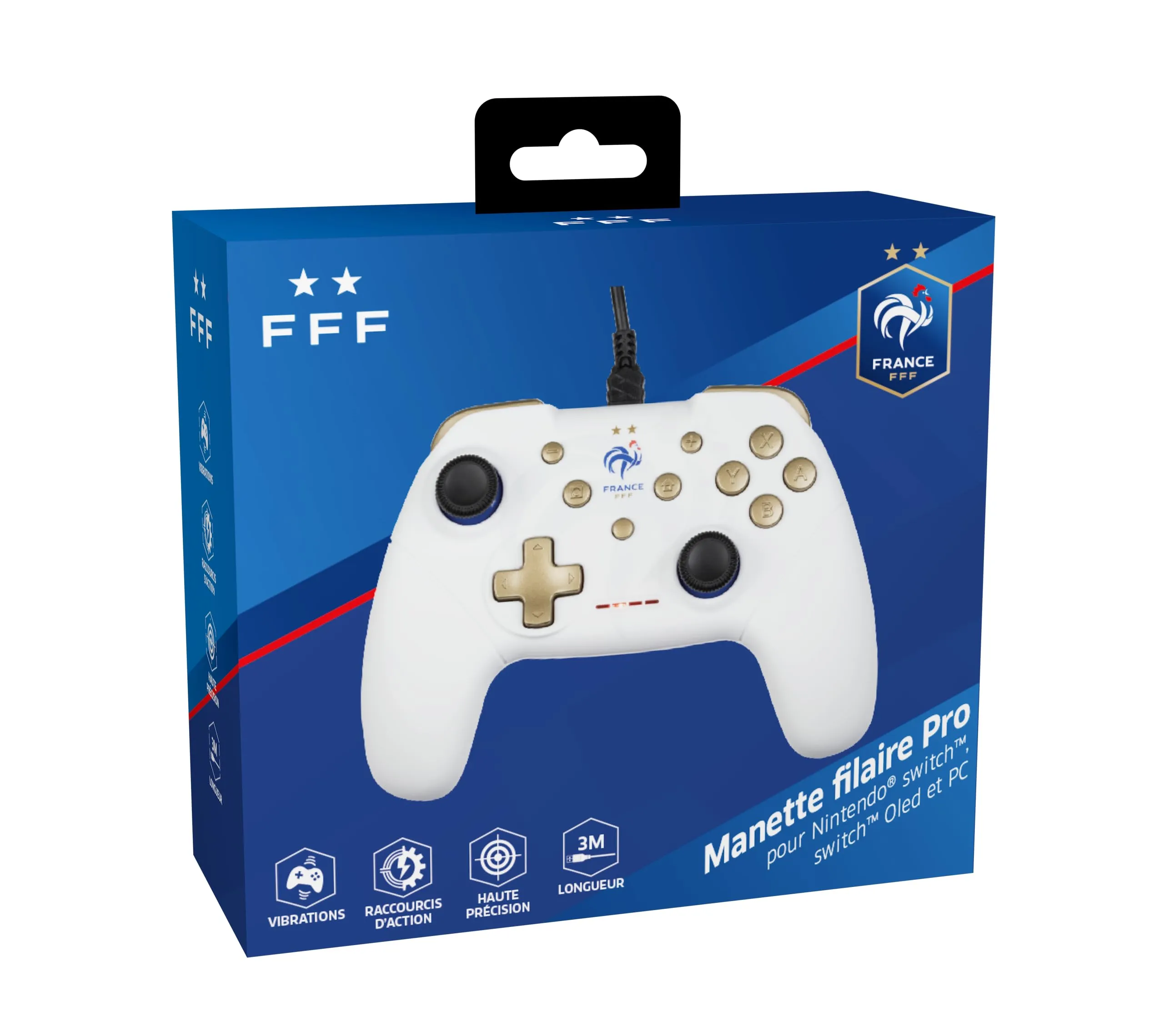 Konix FFF Controller con cavo per Nintendo Switch e PC, funzione vibrazione, cavo da 3m, Bianco - immagine 8