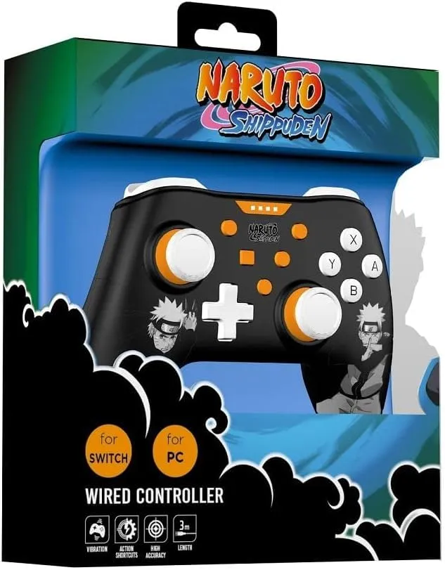 Konix Naruto Shippuden Wired Controller for Nintendo Switch and PC, Vibration Function, 3m Cable, Black - immagine 10
