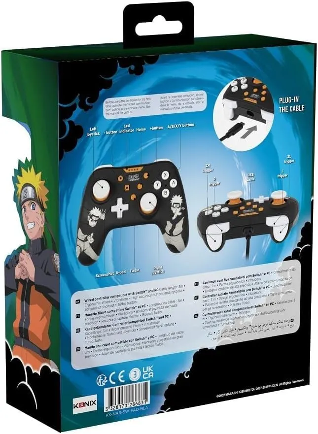 Konix Naruto Shippuden Wired Controller for Nintendo Switch and PC, Vibration Function, 3m Cable, Black - immagine 11