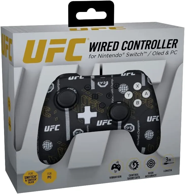 Konix UFC Controller con cavo per Nintendo Switch e PC, Funzione vibrazione, Cavo 3m, Nero e bianco - immagine 11