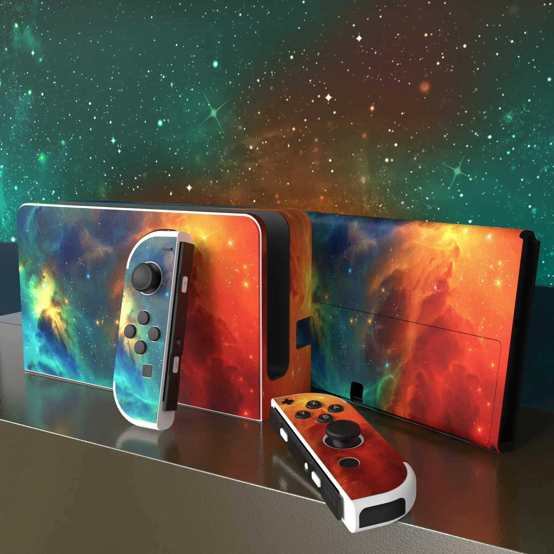 playvital Adesivo per Nintendo Switch OLED, Universo Stella Arancione - immagine 3