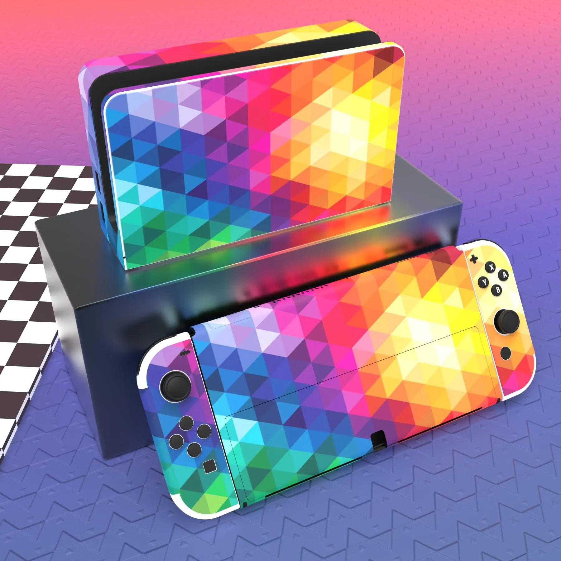 playvital Adesivo per Nintendo Switch OLED, Triangolo Colorato - immagine 2
