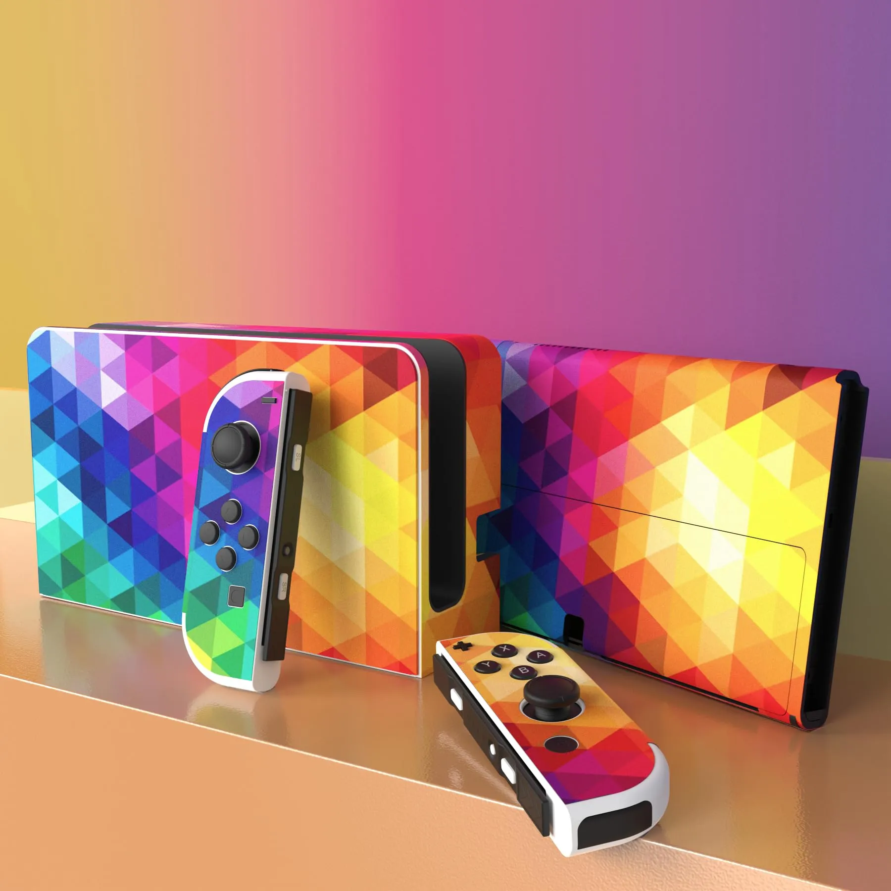 playvital Adesivo per Nintendo Switch OLED, Triangolo Colorato - immagine 3