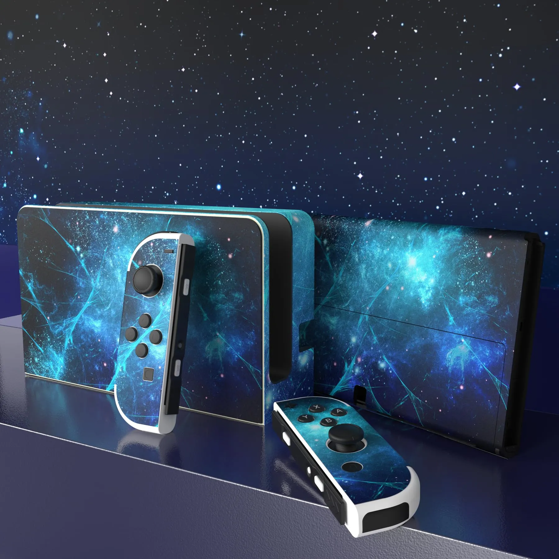 playvital Adesivo per Nintendo Switch OLED, Nebulosa Blu - immagine 3