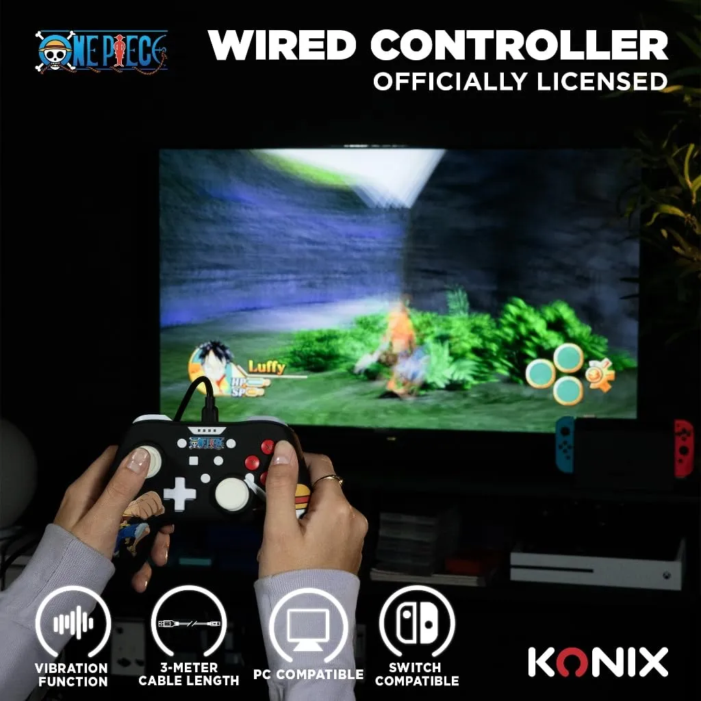Konix Controller Cablato One Piece Luffy per Nintendo Switch, Switch OLED e PC, Nero - immagine 2