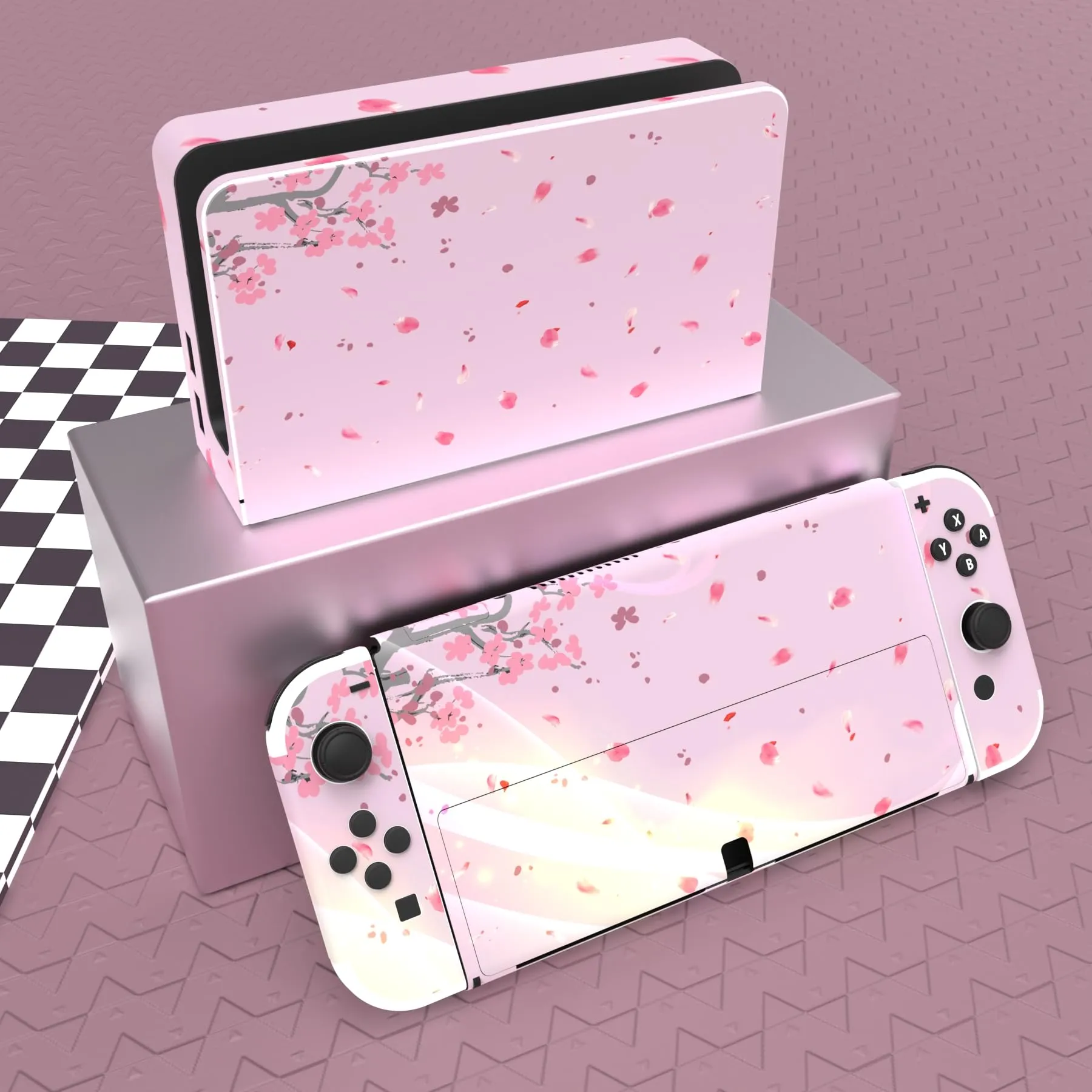 playvital Adesivo per Nintendo Switch OLED, Fiore Rosa - immagine 2
