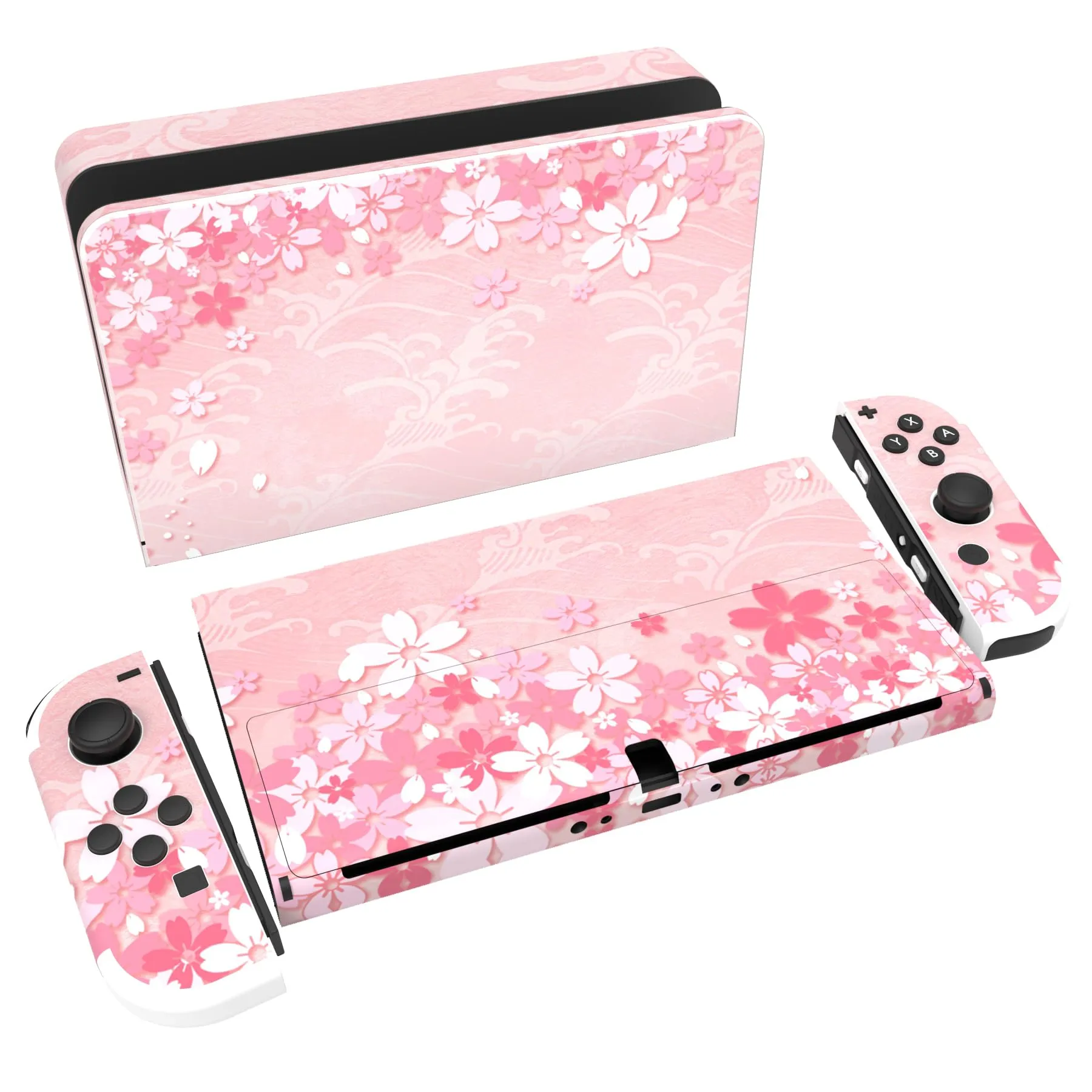 playvital Adesivo per Nintendo Switch OLED, Petali di Fiori Rosa - immagine 1