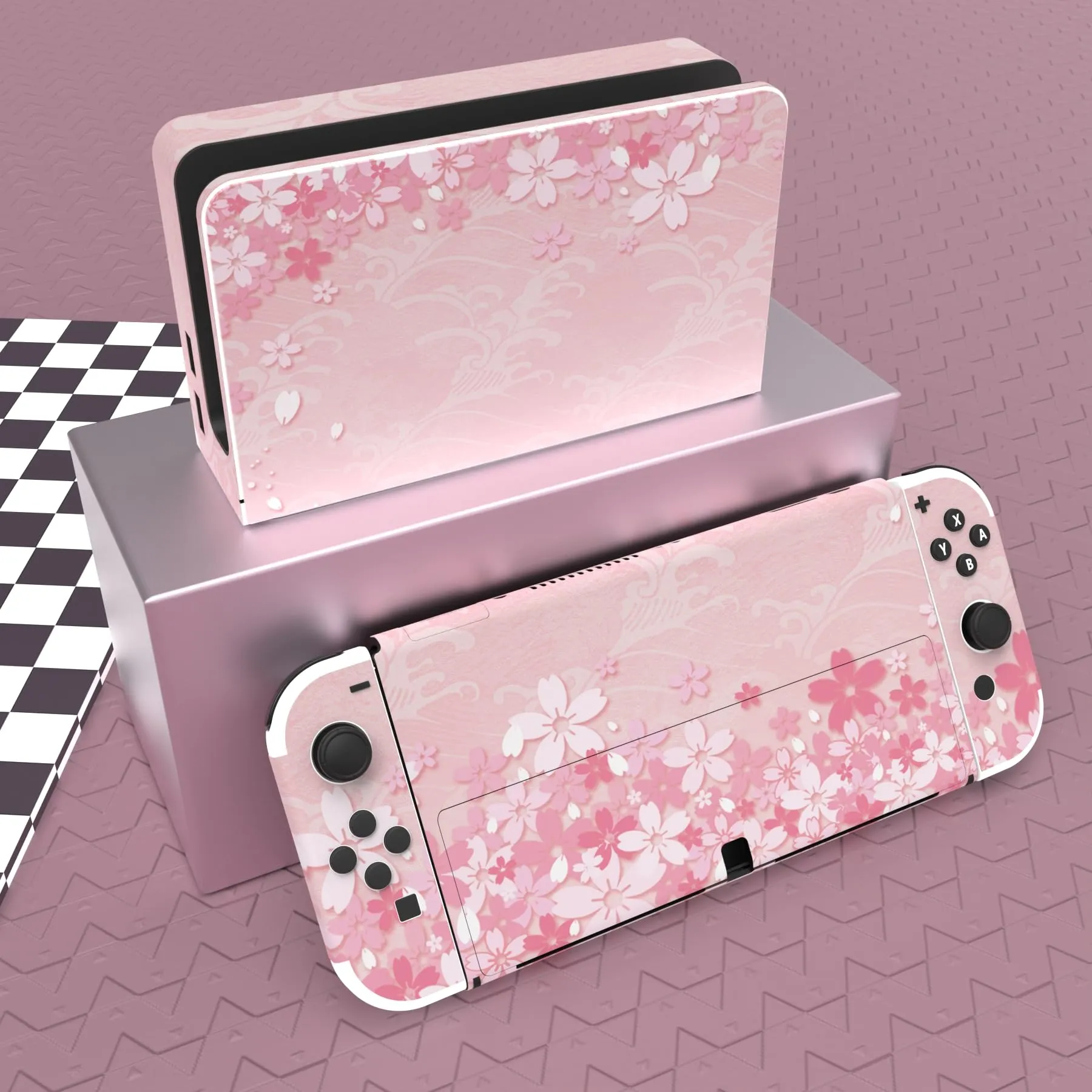playvital Adesivo per Nintendo Switch OLED, Petali di Fiori Rosa - immagine 2