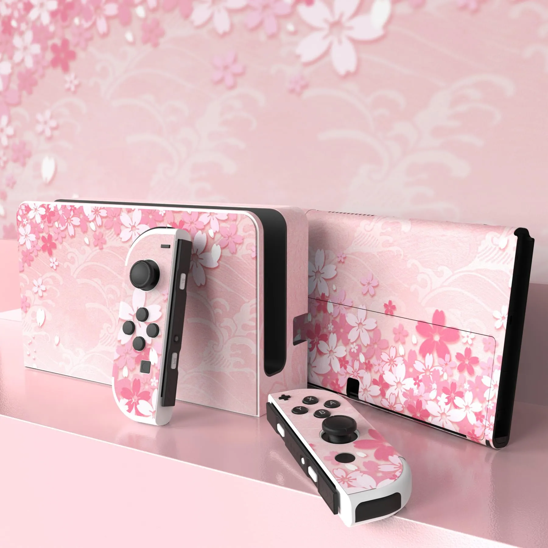 playvital Adesivo per Nintendo Switch OLED, Petali di Fiori Rosa - immagine 3