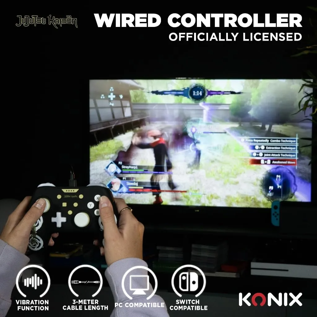 Konix Jujutsu Kaisen Controller per Nintendo Switch e PC, Cavo 3m, Nero - immagine 2