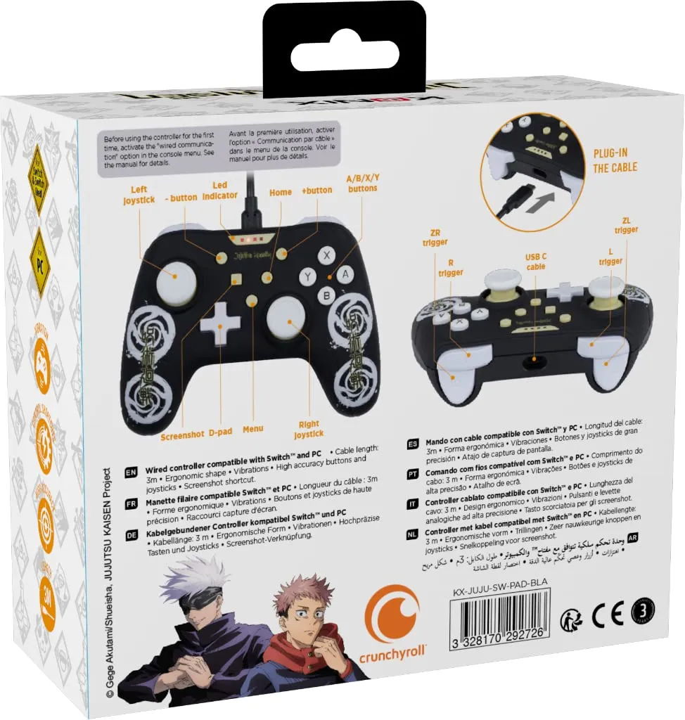 Konix Jujutsu Kaisen Controller per Nintendo Switch e PC, Cavo 3m, Nero - immagine 6