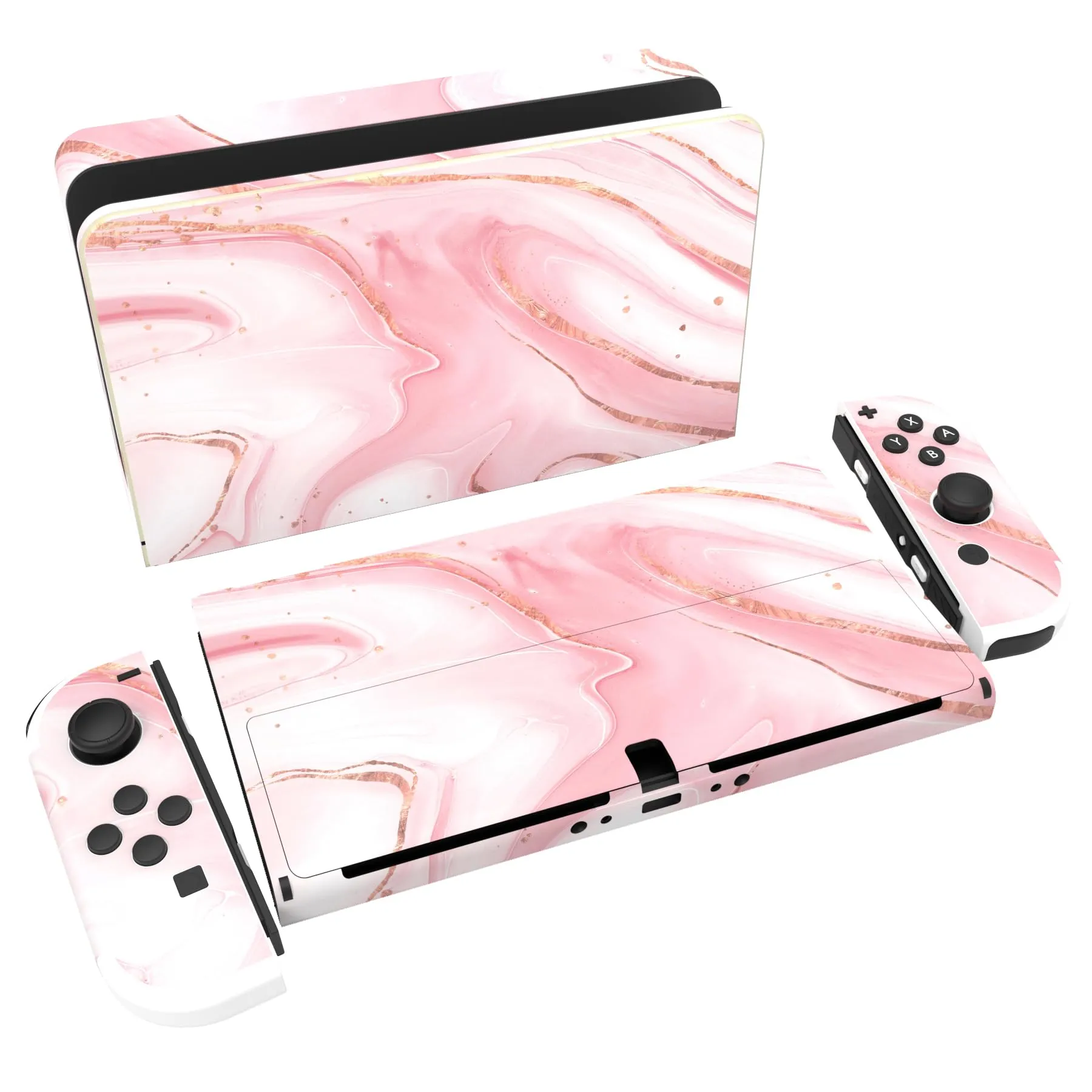 playvital Adesivo per Nintendo Switch OLED, Marmo Oro Rosa - immagine 1