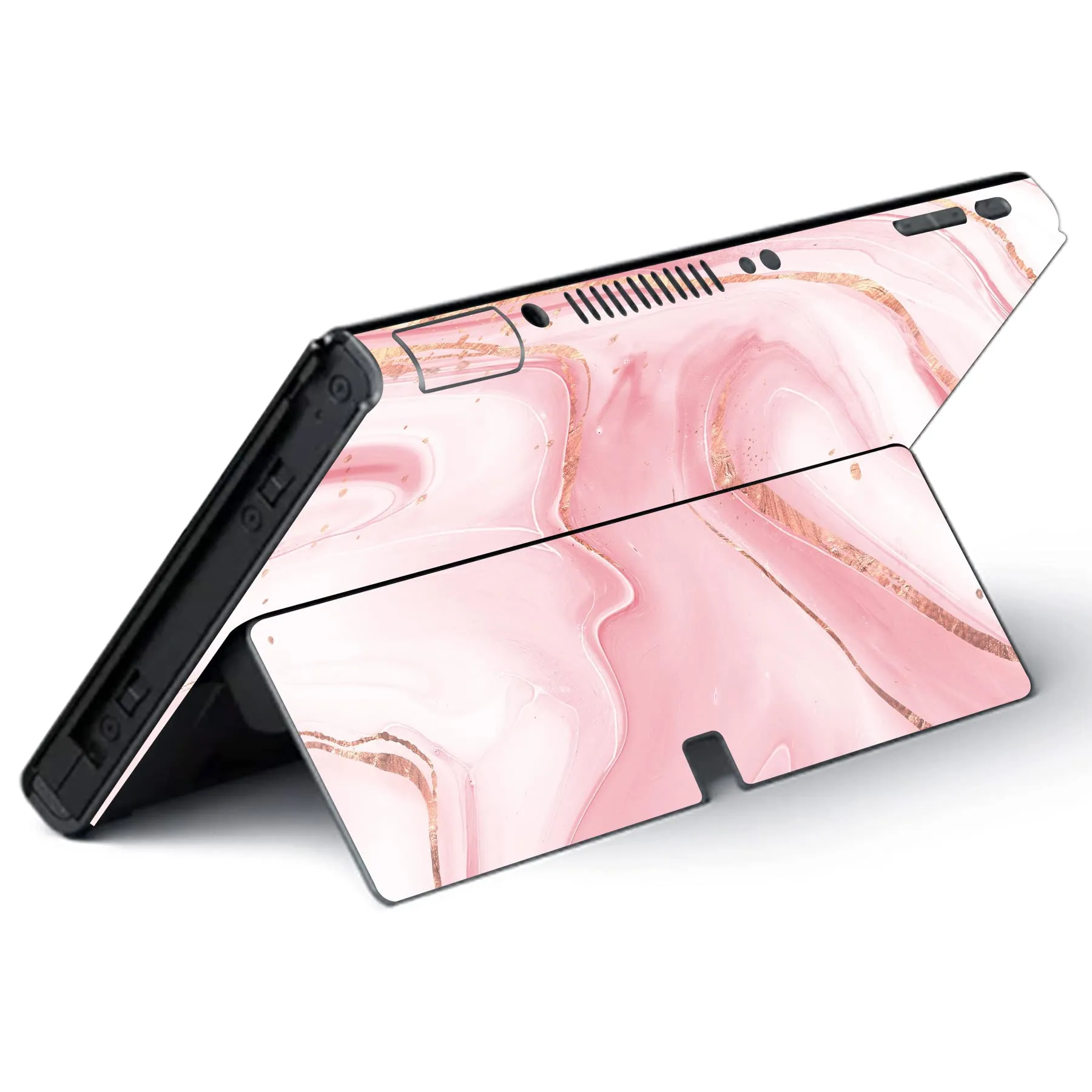 playvital Adesivo per Nintendo Switch OLED, Marmo Oro Rosa - immagine 5