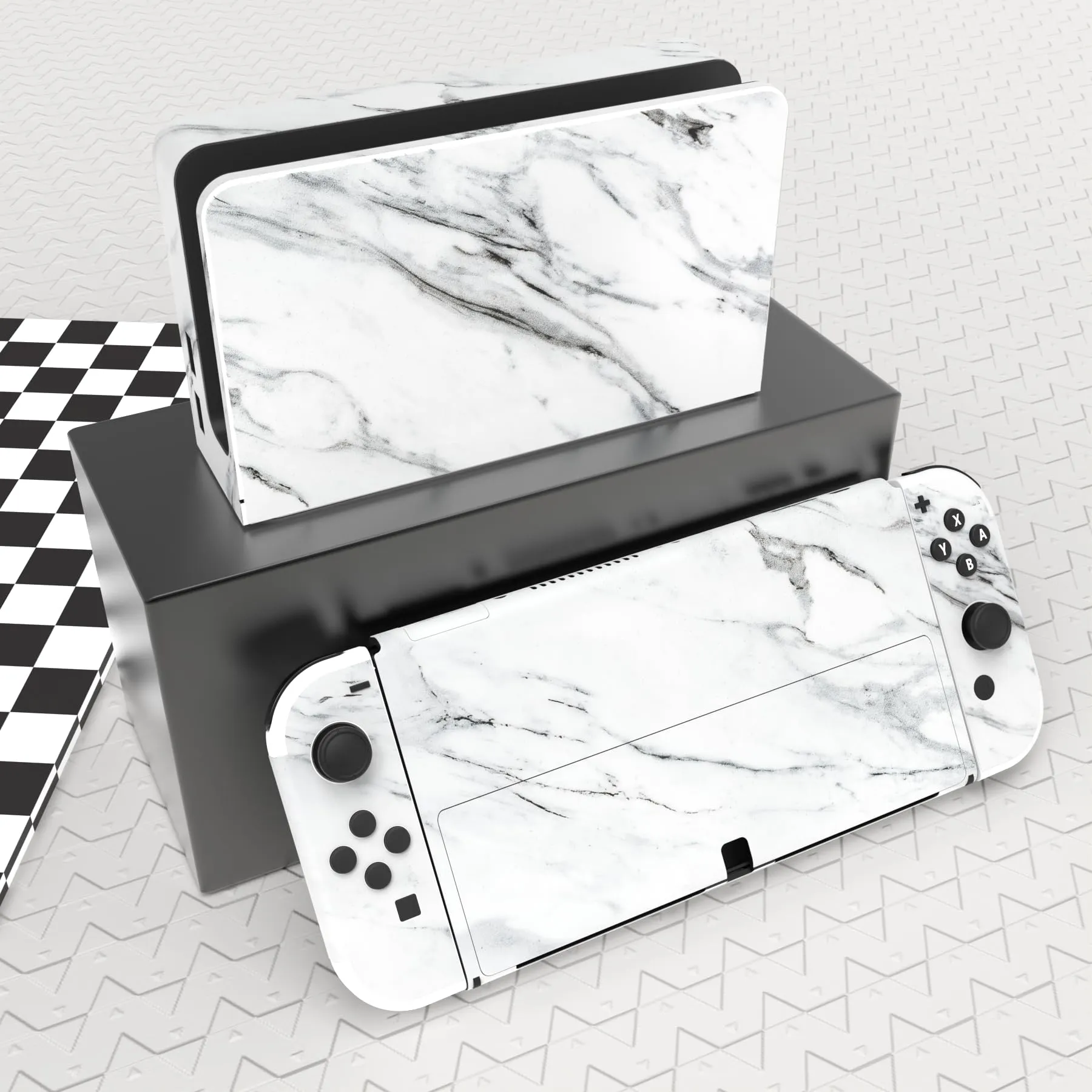 playvital Adesivo per Nintendo Switch OLED, Marmo Bianco Moderno - immagine 2