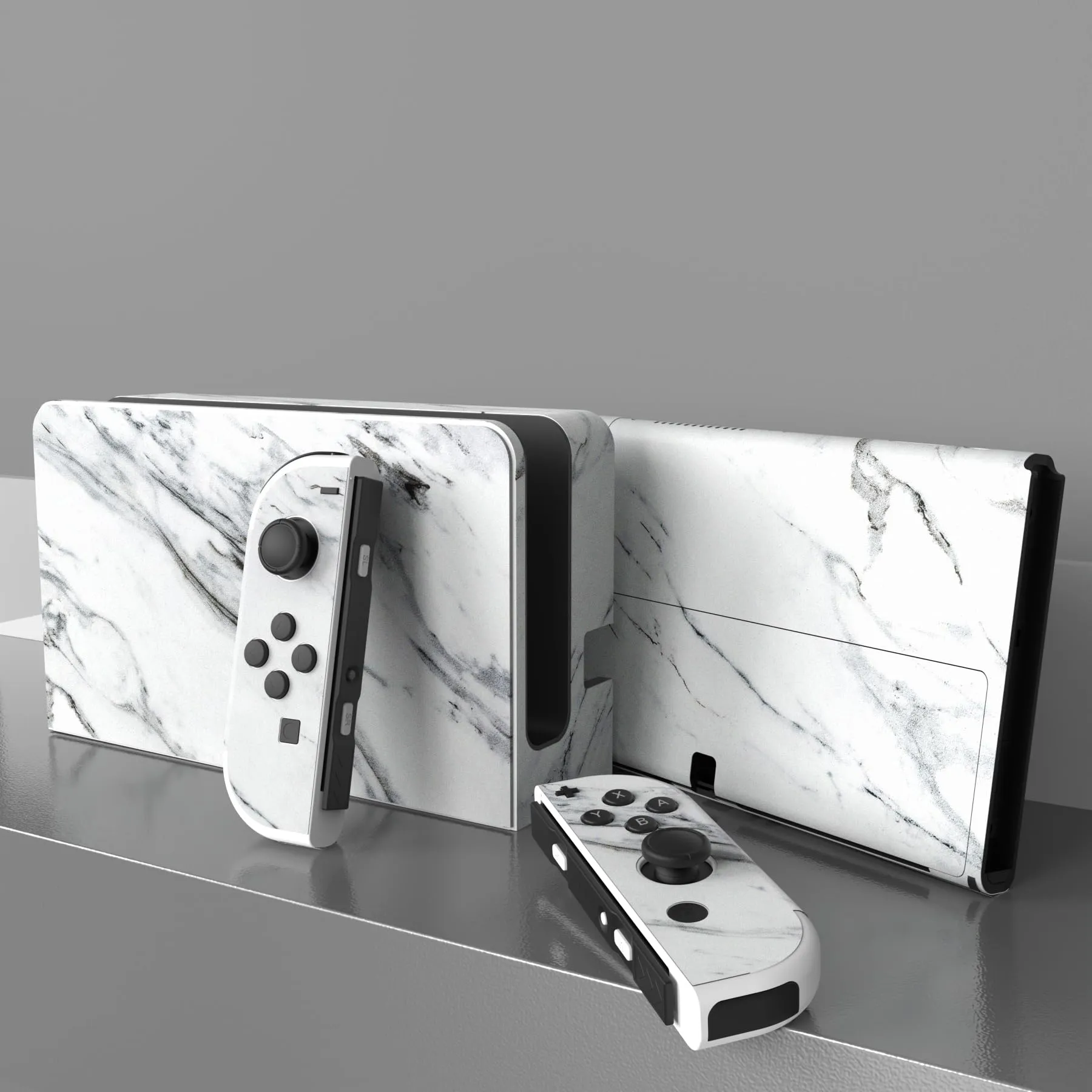 playvital Adesivo per Nintendo Switch OLED, Marmo Bianco Moderno - immagine 3