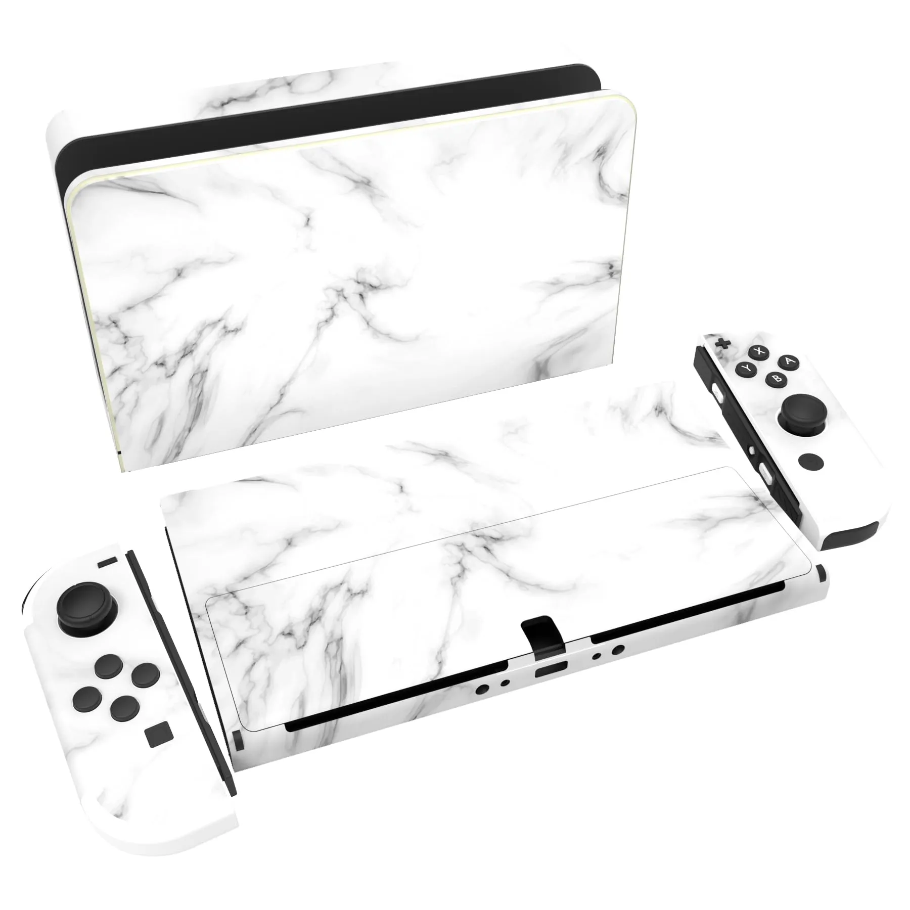 playvital Adesivo per Nintendo Switch OLED, Marmo Bianco Senza Cuciture - immagine 1