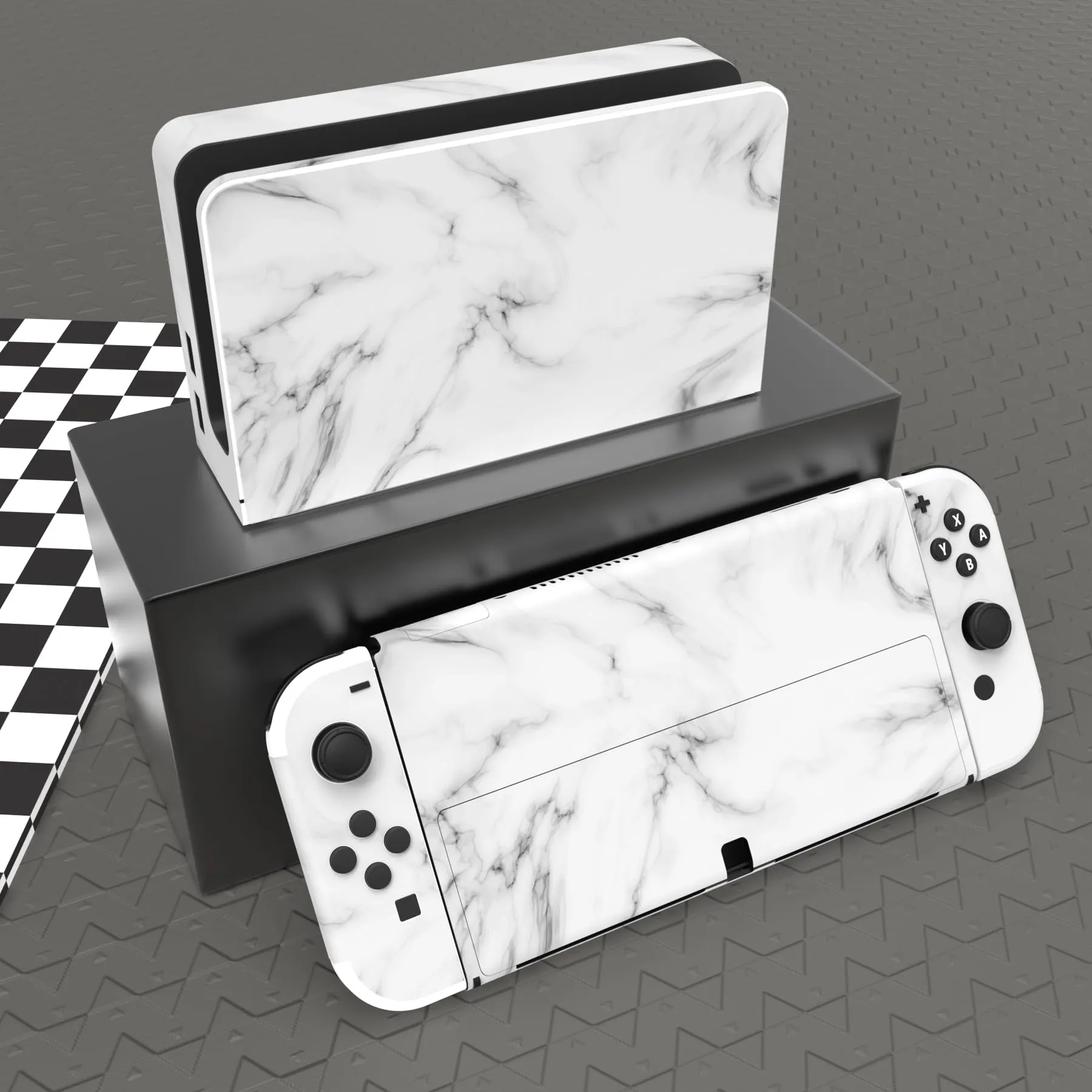 playvital Adesivo per Nintendo Switch OLED, Marmo Bianco Senza Cuciture - immagine 2