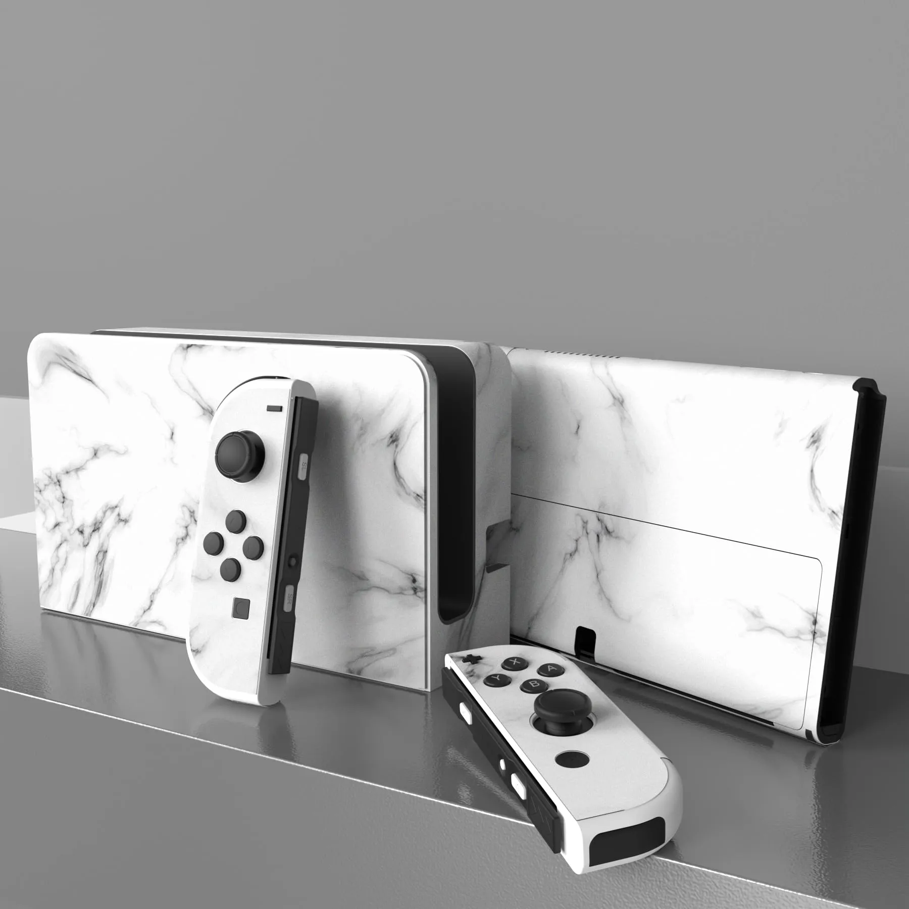 playvital Adesivo per Nintendo Switch OLED, Marmo Bianco Senza Cuciture - immagine 3