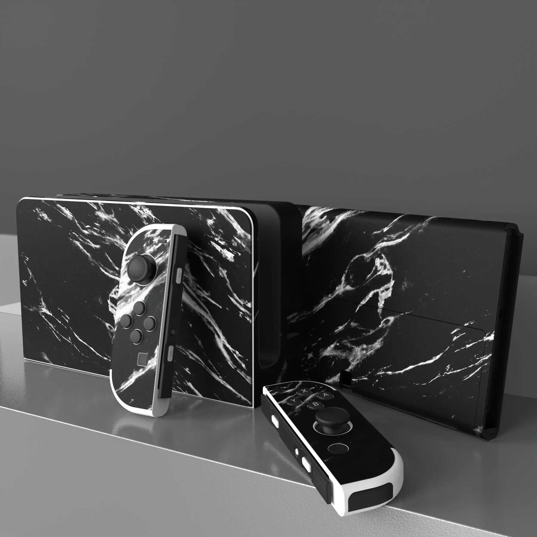 playvital Adesivo per Nintendo Switch OLED, Marmo Nero Moderno - immagine 3