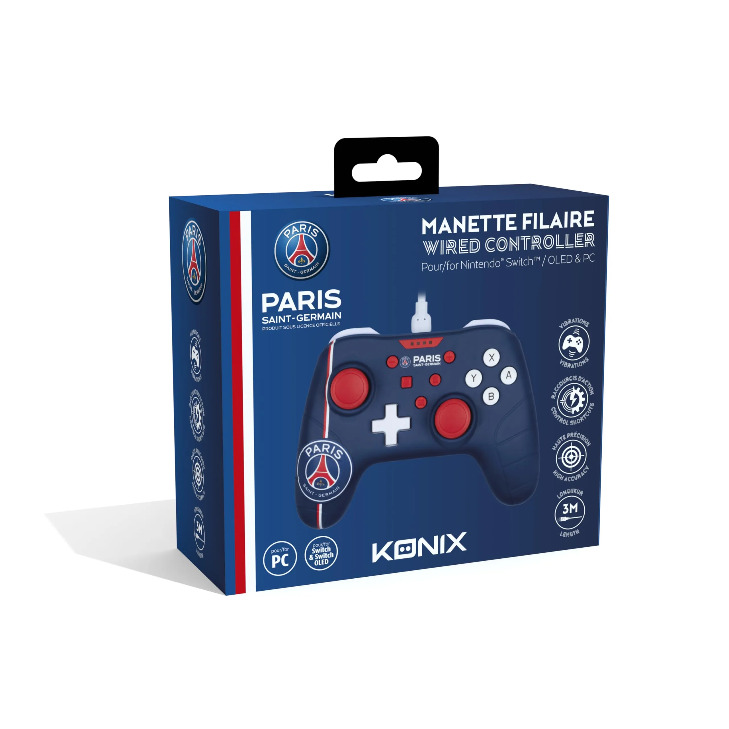 Konix PSG Controller per Nintendo Switch e PC, Funzione Vibrazione, Cavo 3m - Blu, Bianco e Rosso - immagine 9