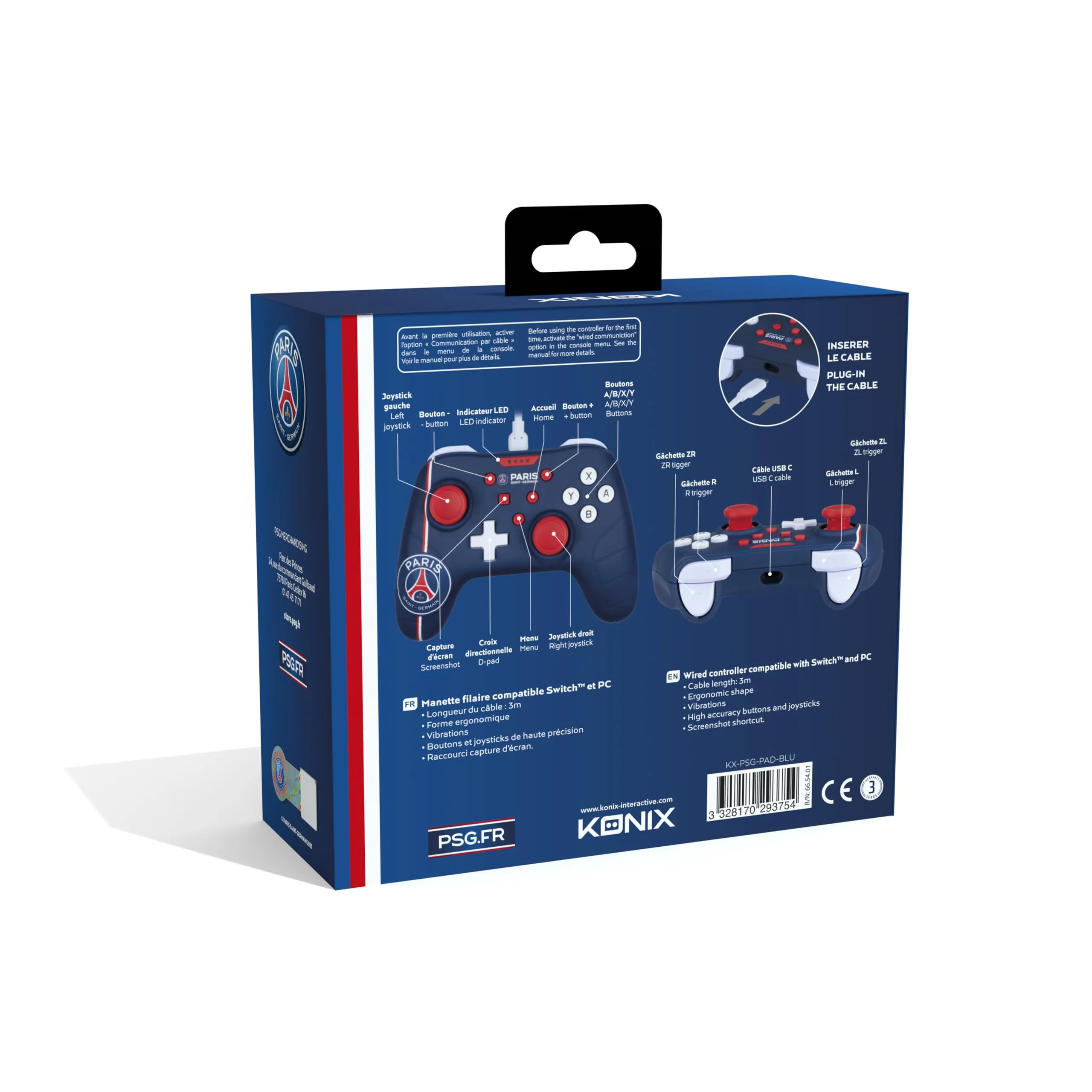Konix PSG Controller per Nintendo Switch e PC, Funzione Vibrazione, Cavo 3m - Blu, Bianco e Rosso - immagine 10