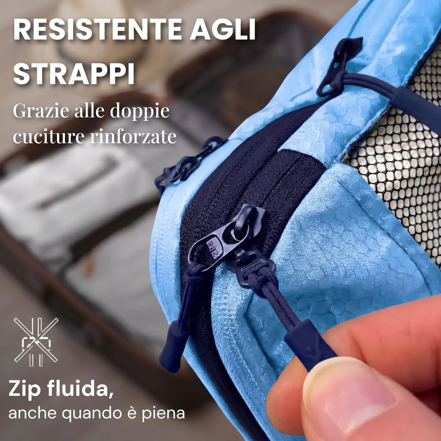 LOONARA Travel Sacchetti compressibili per valigie e zaini, set 4 pezzi (Azzurro Mariner - Blu) - immagine 3