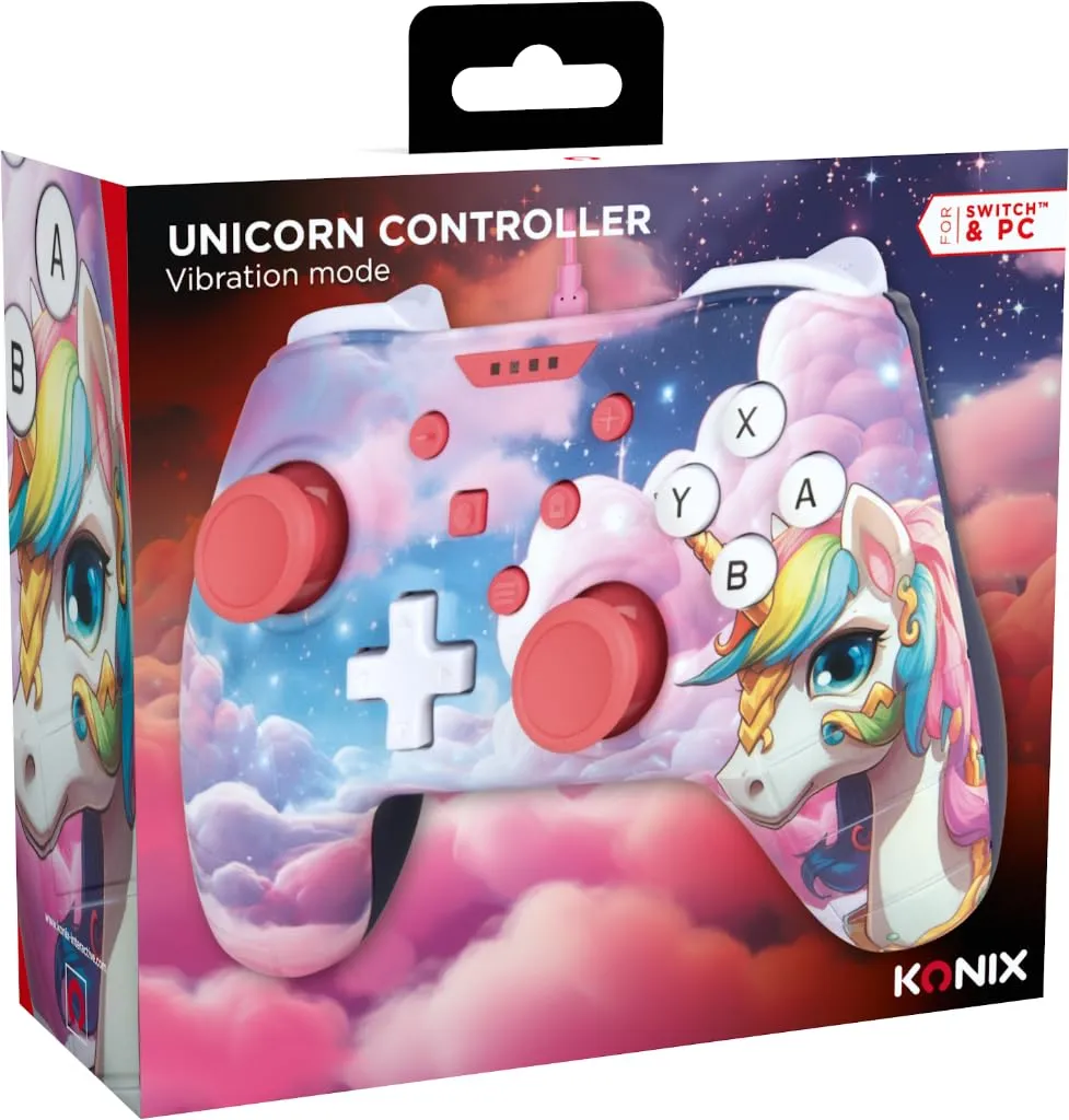 Konix Controller con cavo per Nintendo Switch, Switch 2 e PC, Fantasia Be Dreamy unicorno - immagine 6