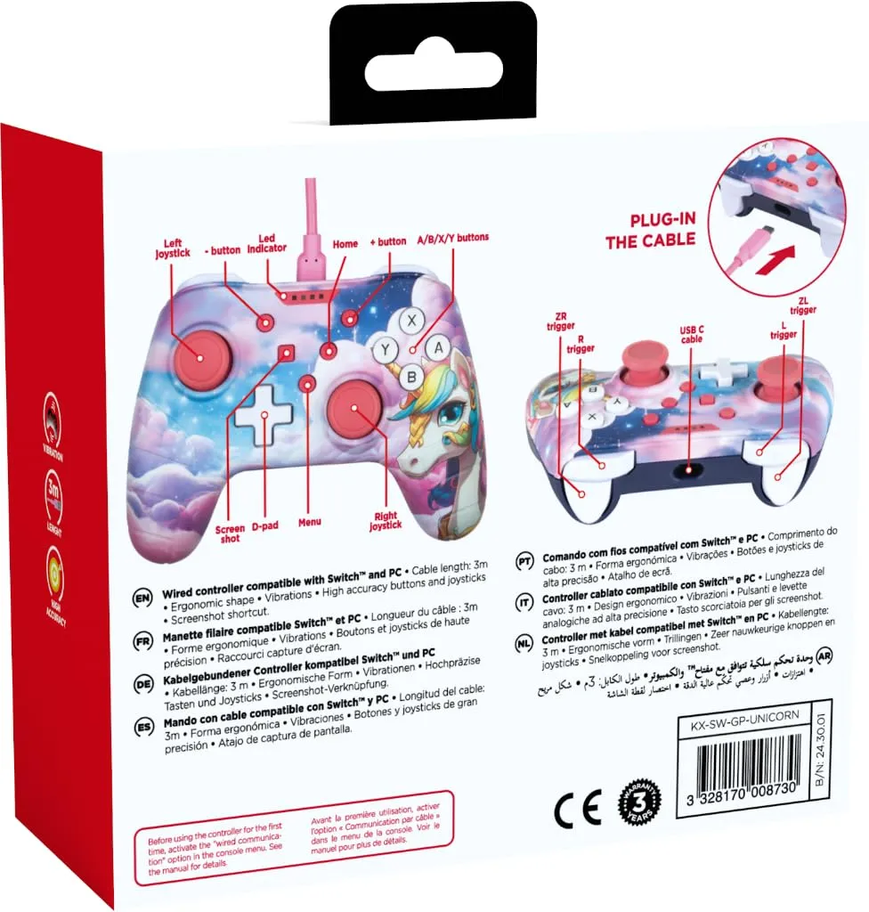Konix Controller con cavo per Nintendo Switch, Switch 2 e PC, Fantasia Be Dreamy unicorno - immagine 7