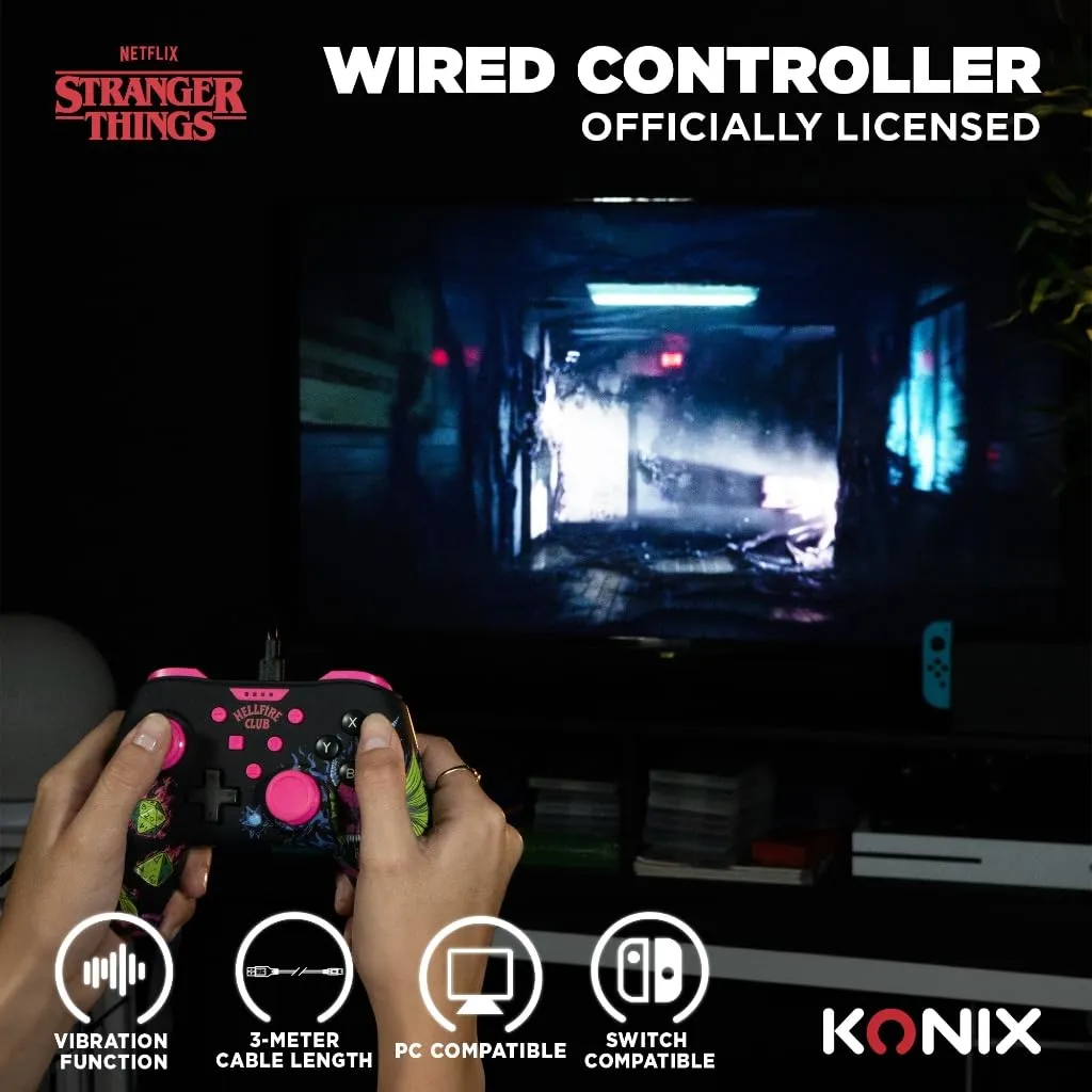 Konix Stranger Things Controller per Nintendo Switch e PC, Nero e Rosa - immagine 4