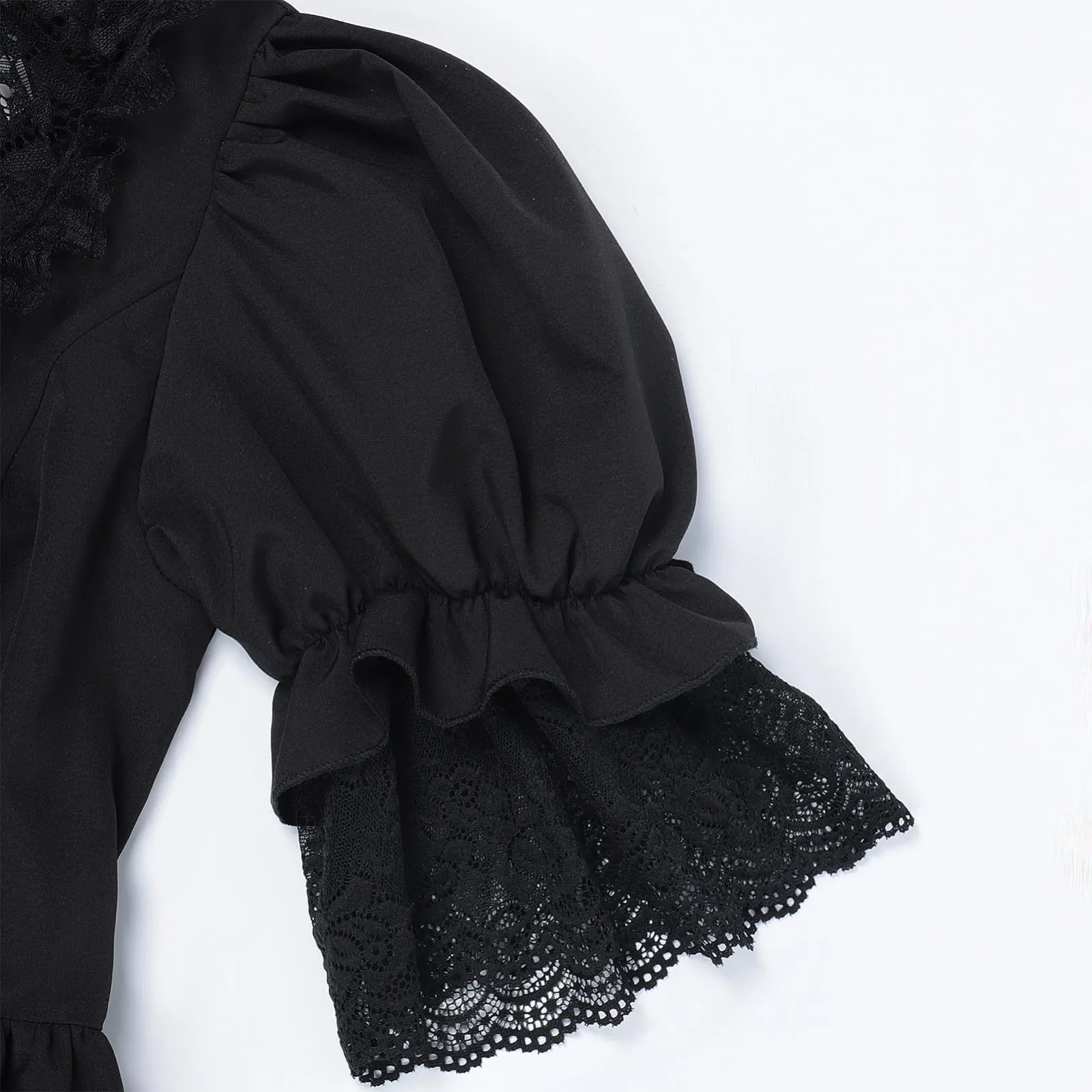 Vhersily Abito da Donna Stile Vittoriano Edoardiano Gotico Medievale Vintage Maxi Abito Rinascimentale Manica Lunga Nero - immagine 5